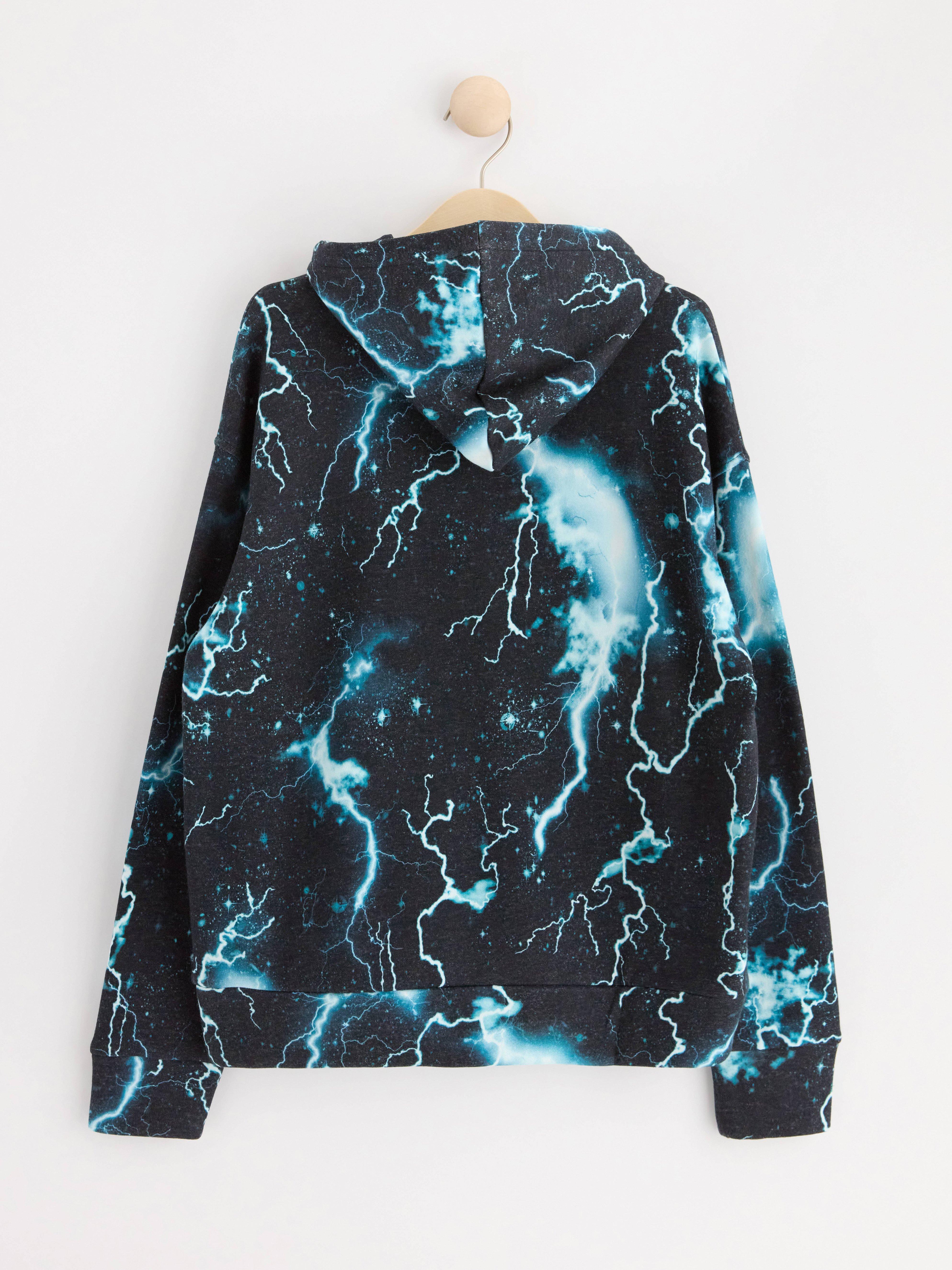 Hoodie with allover print and brushed inside Dusty turqouise