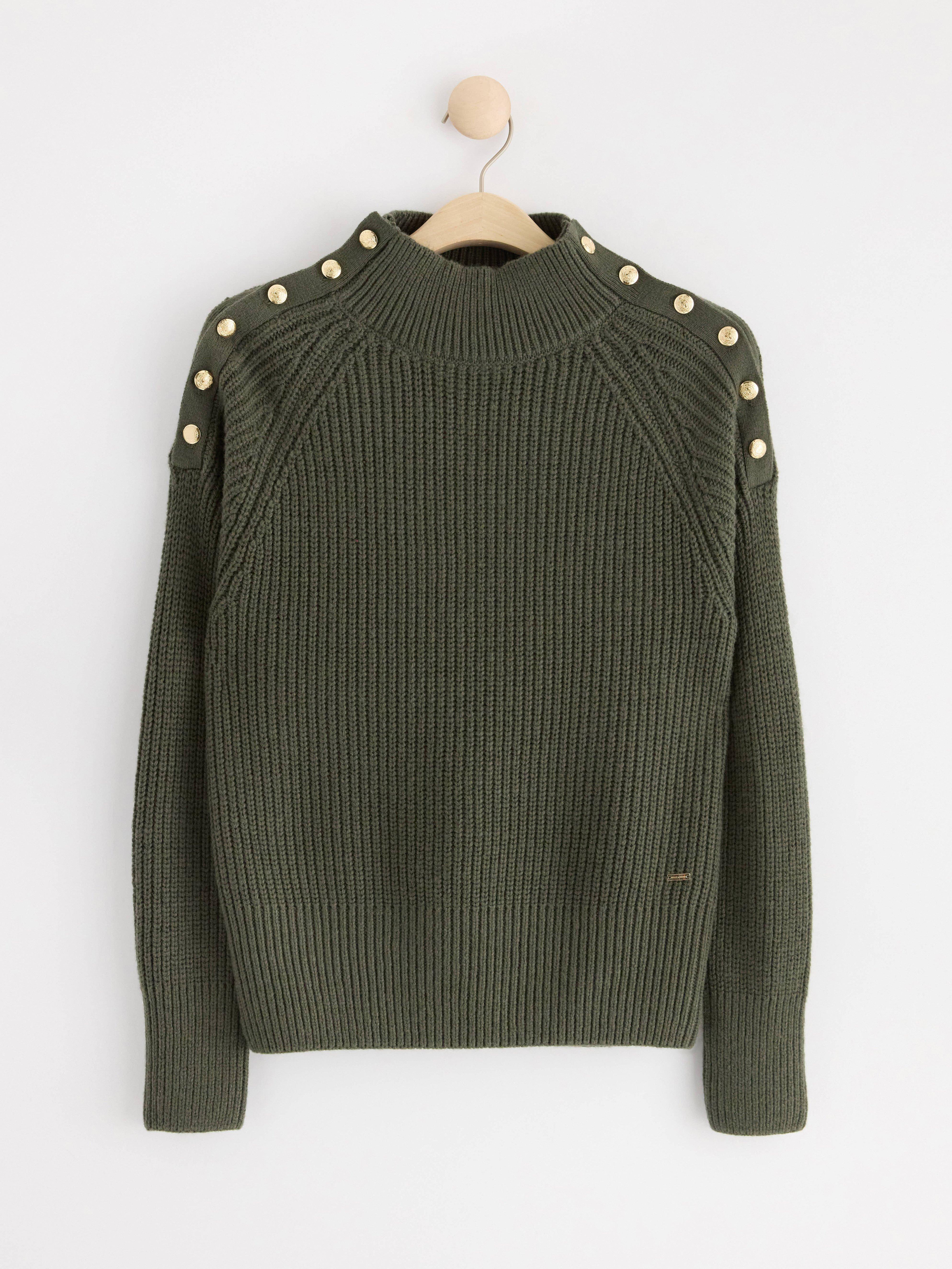 Knitted jumper with button details Dark Dusty Khaki