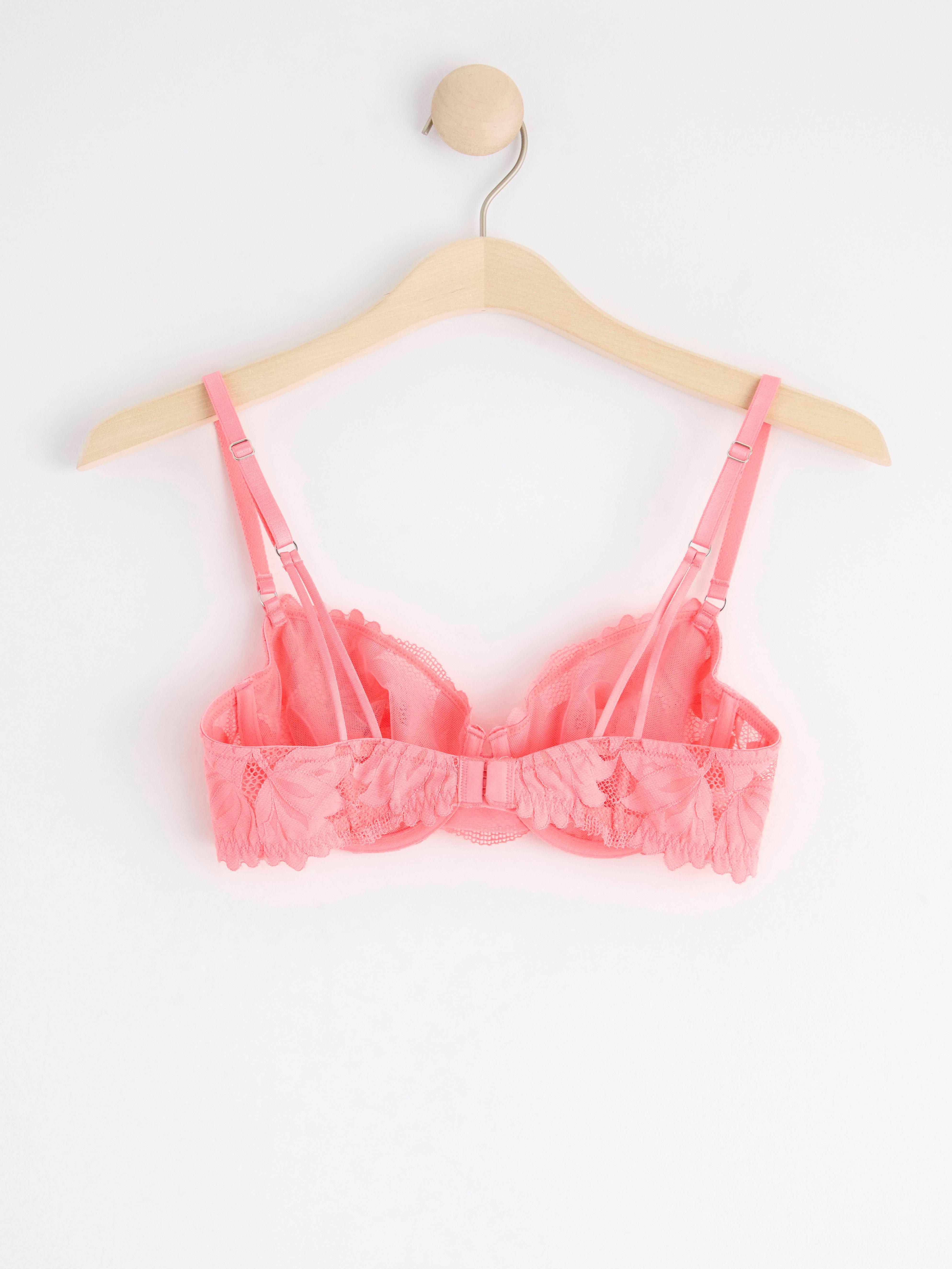 Unpadded bra with mesh and lace Pink