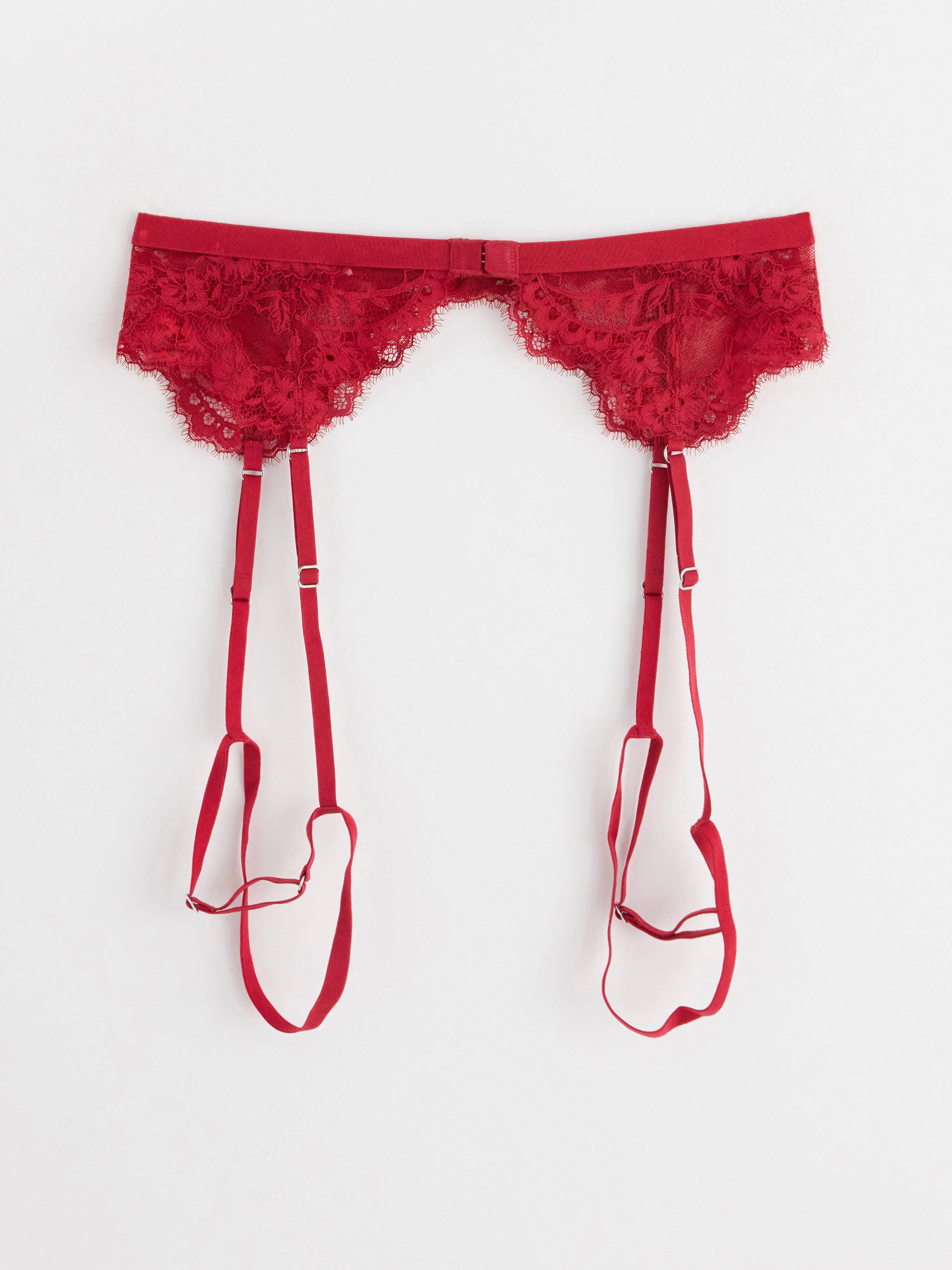 Suspender belt in lace Dark Red