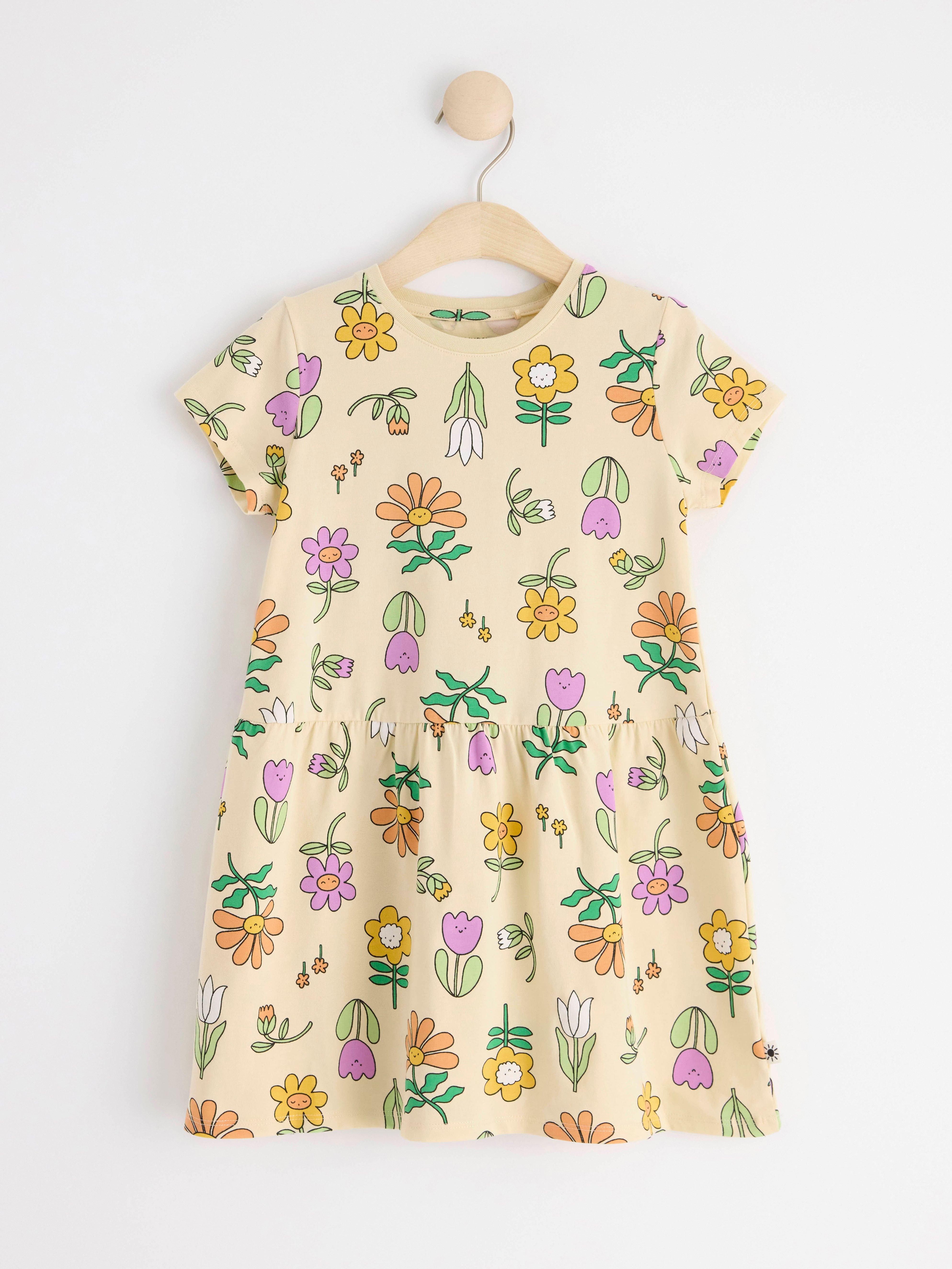 Short sleeve dress with flowers Light Yellow