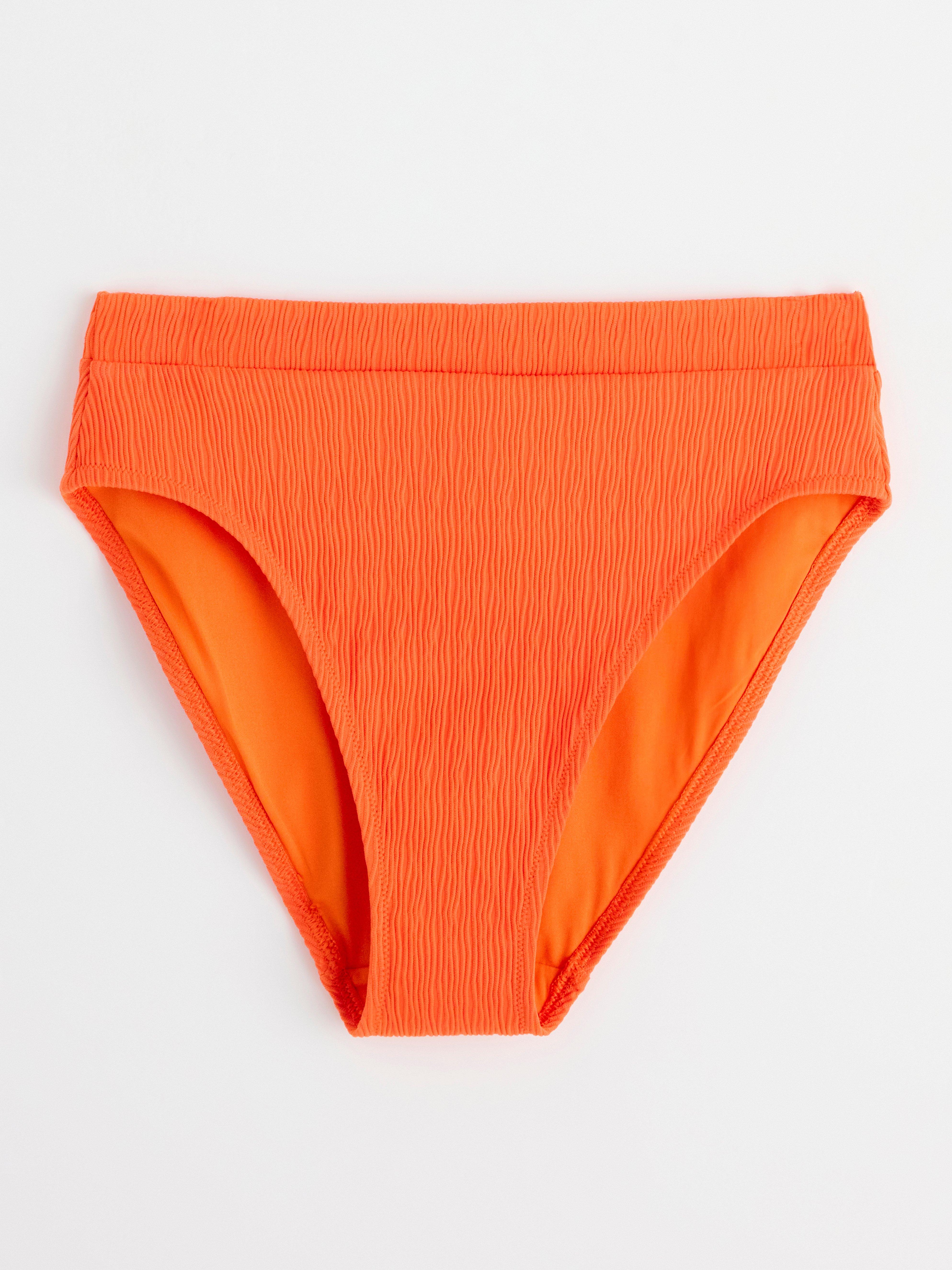 High waist bikini bottom with crinkled texture Dark Orange