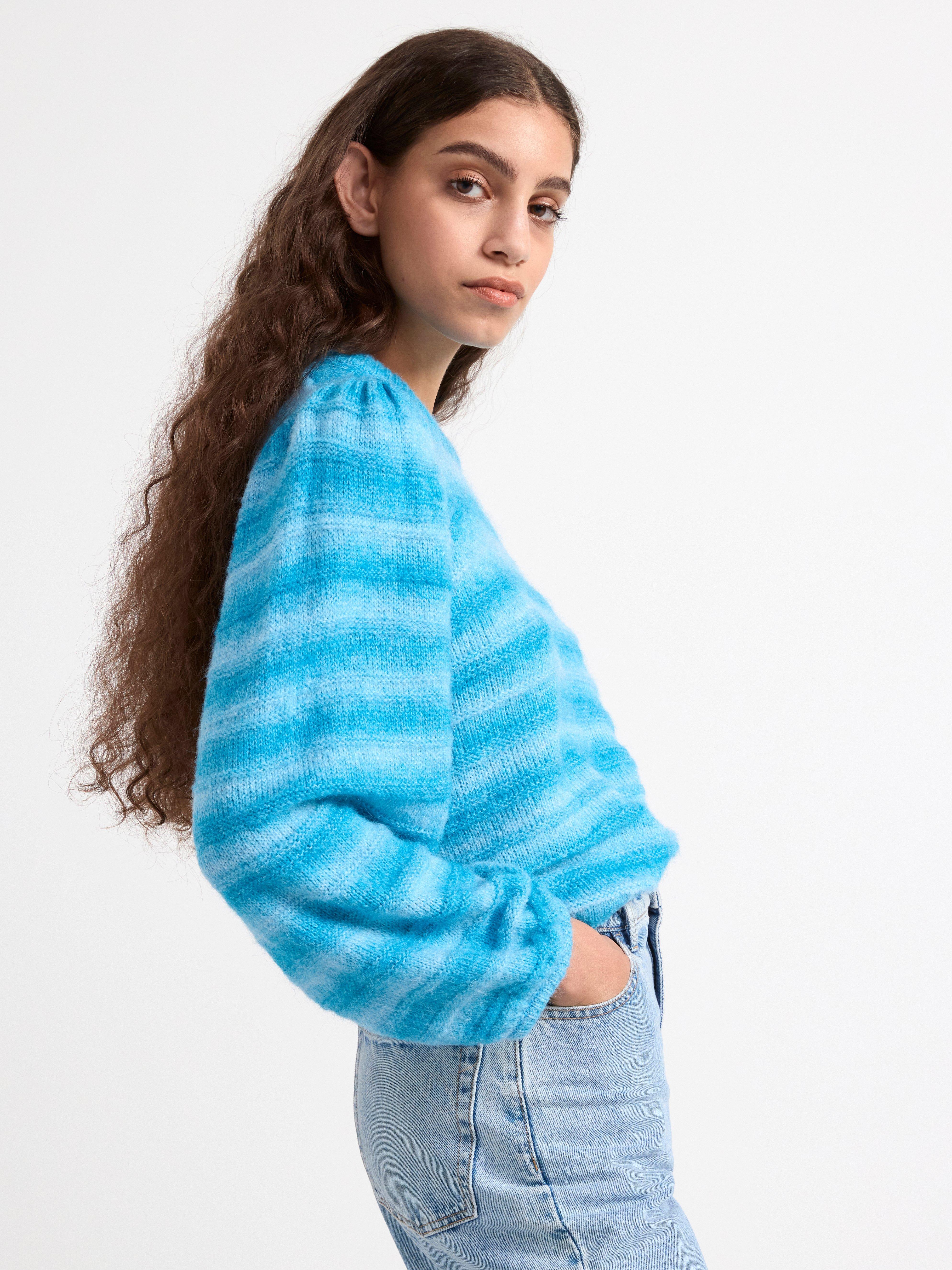 Striped knitted jumper turqoise