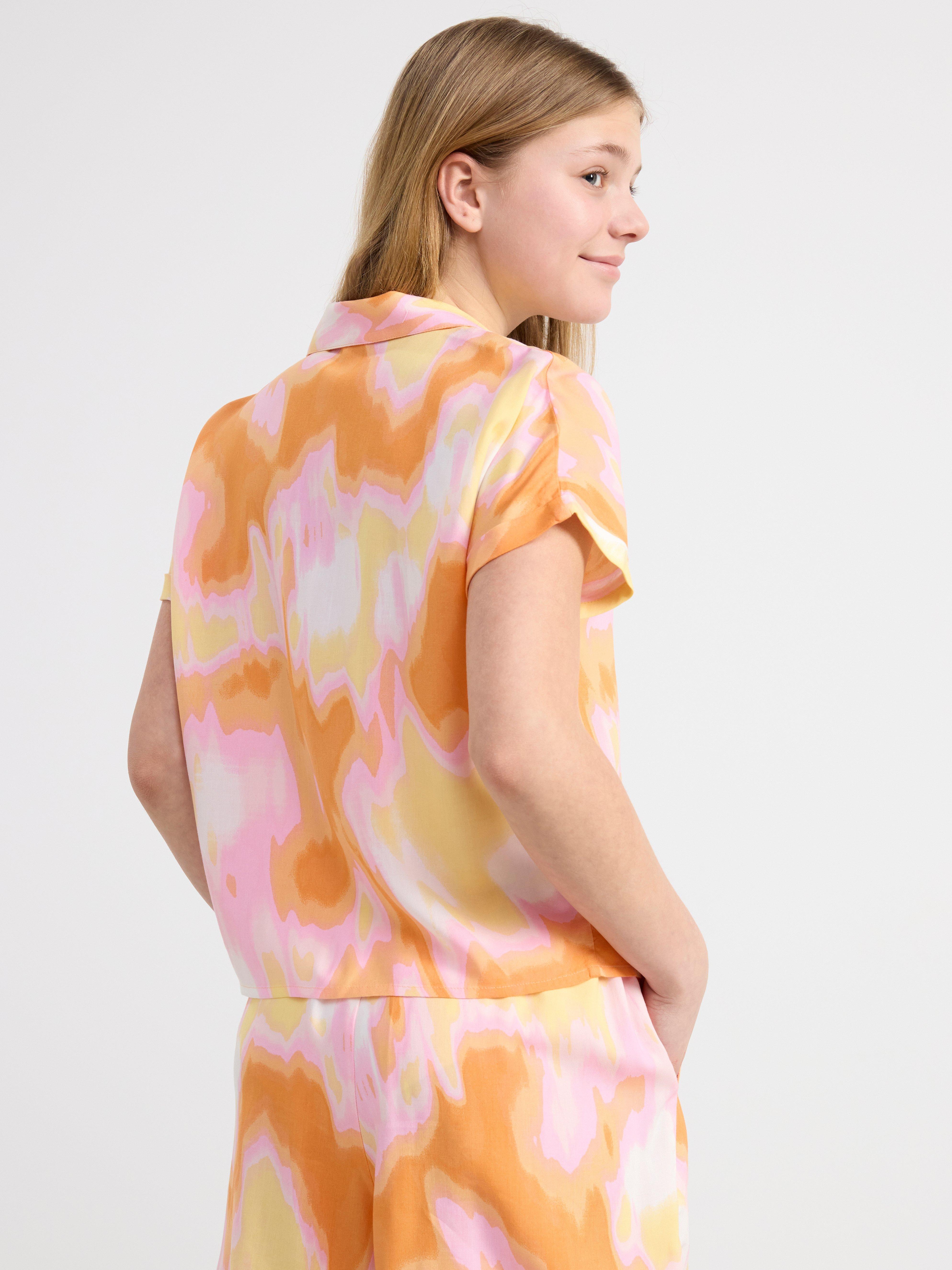 Patterned short sleeve blouse Light Orange