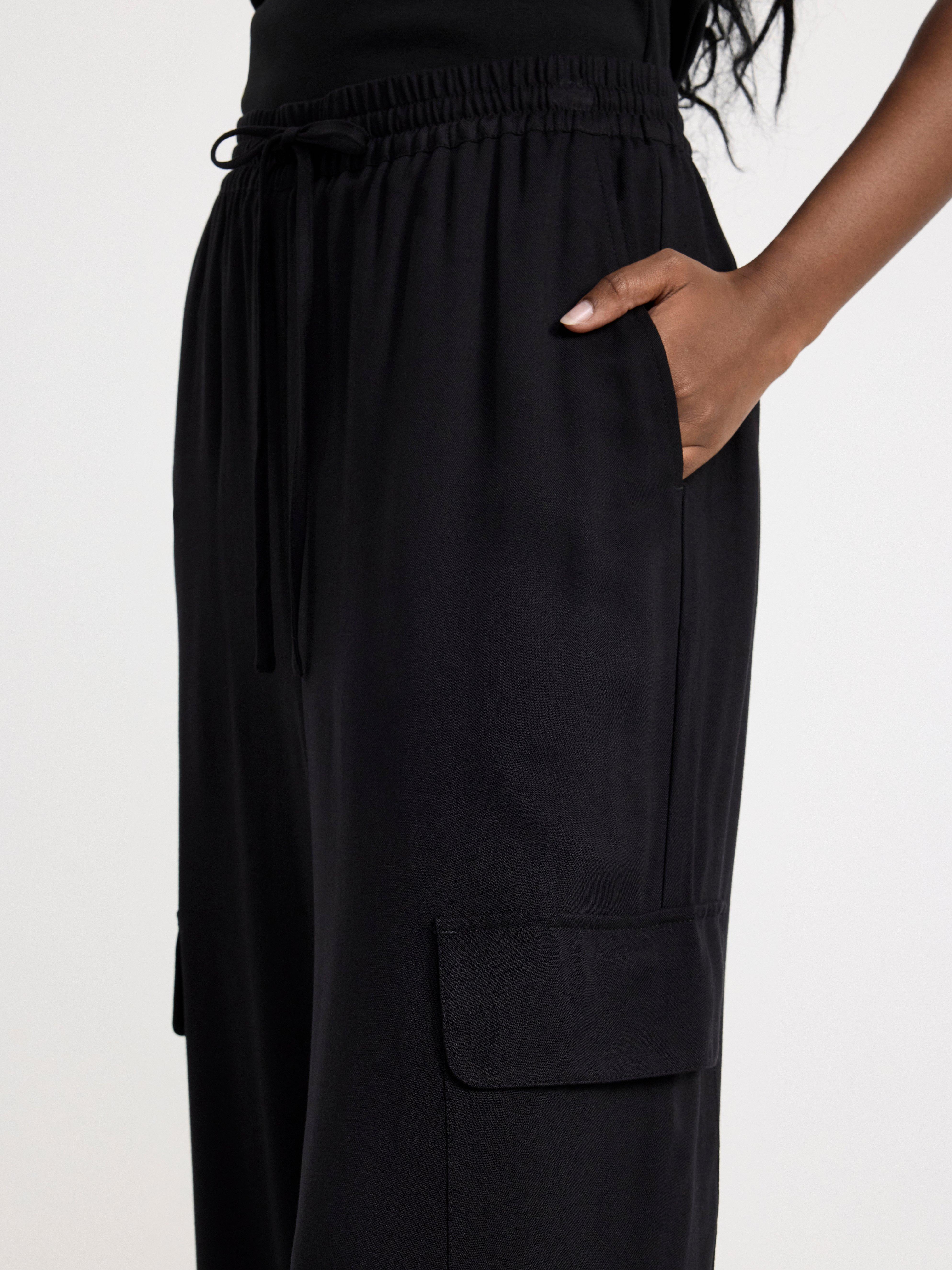 Wide high waist utility trousers Black