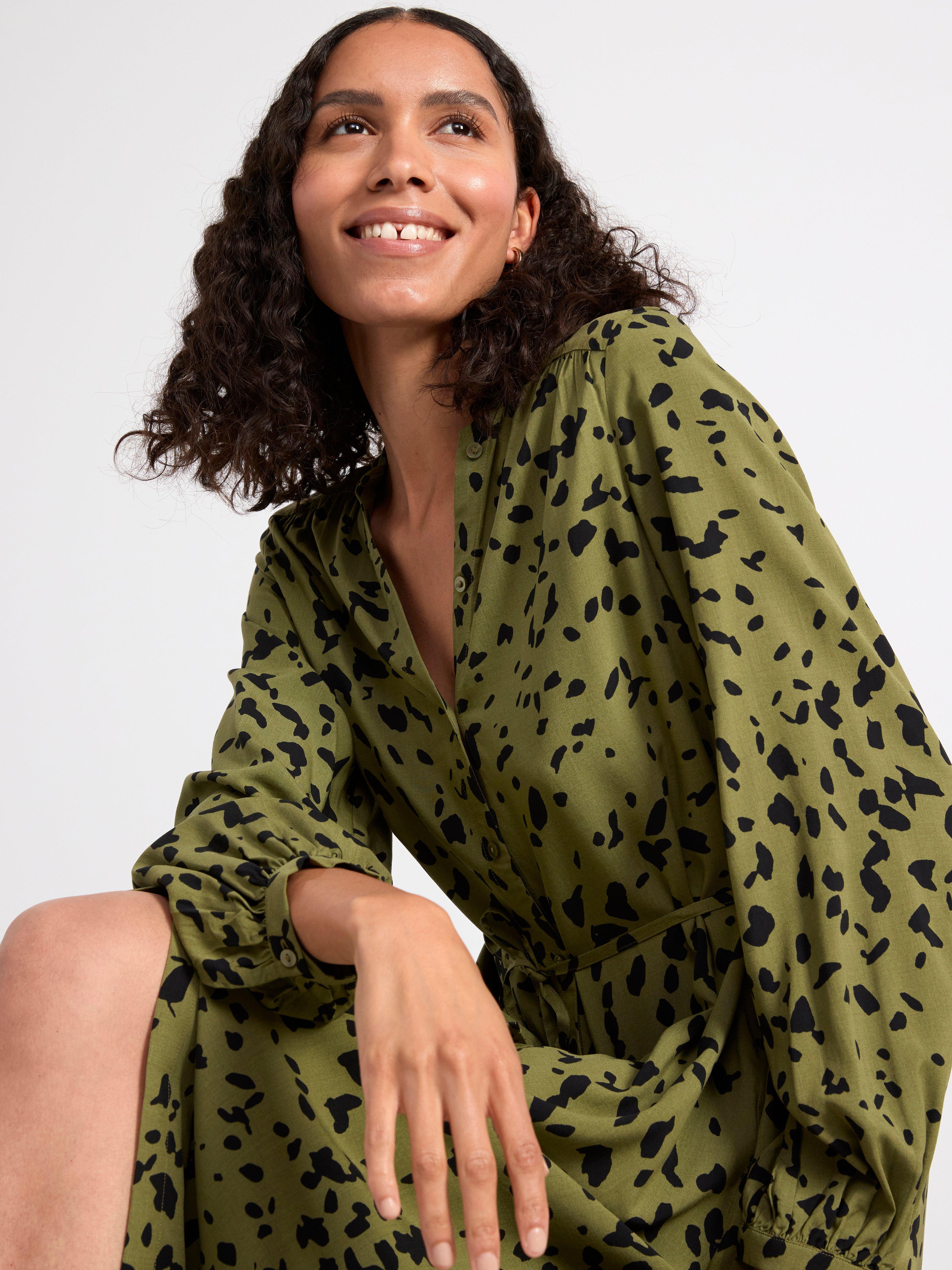 Long sleeve patterned dress Dark Green