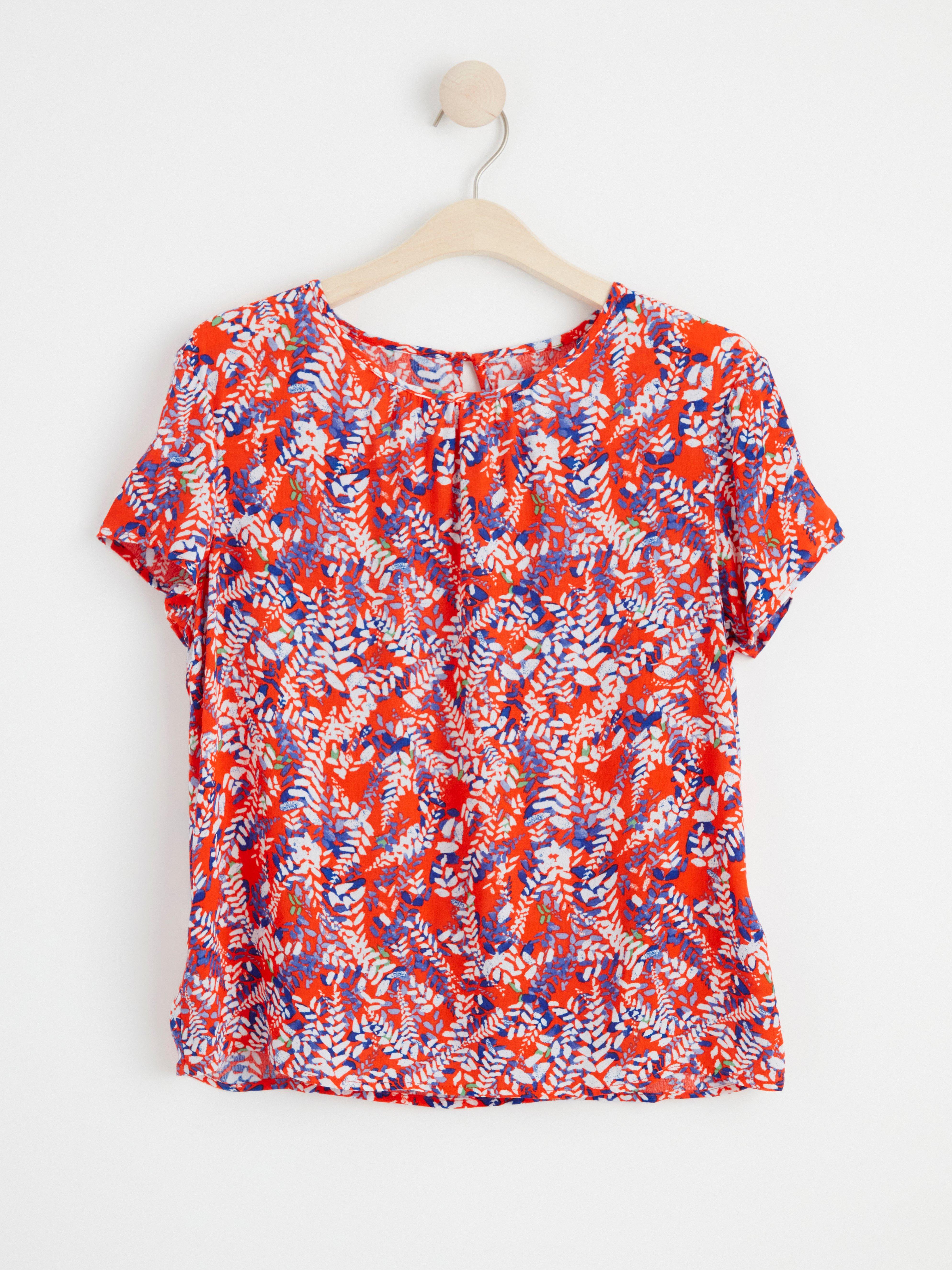 Patterned short sleeve blouse Red