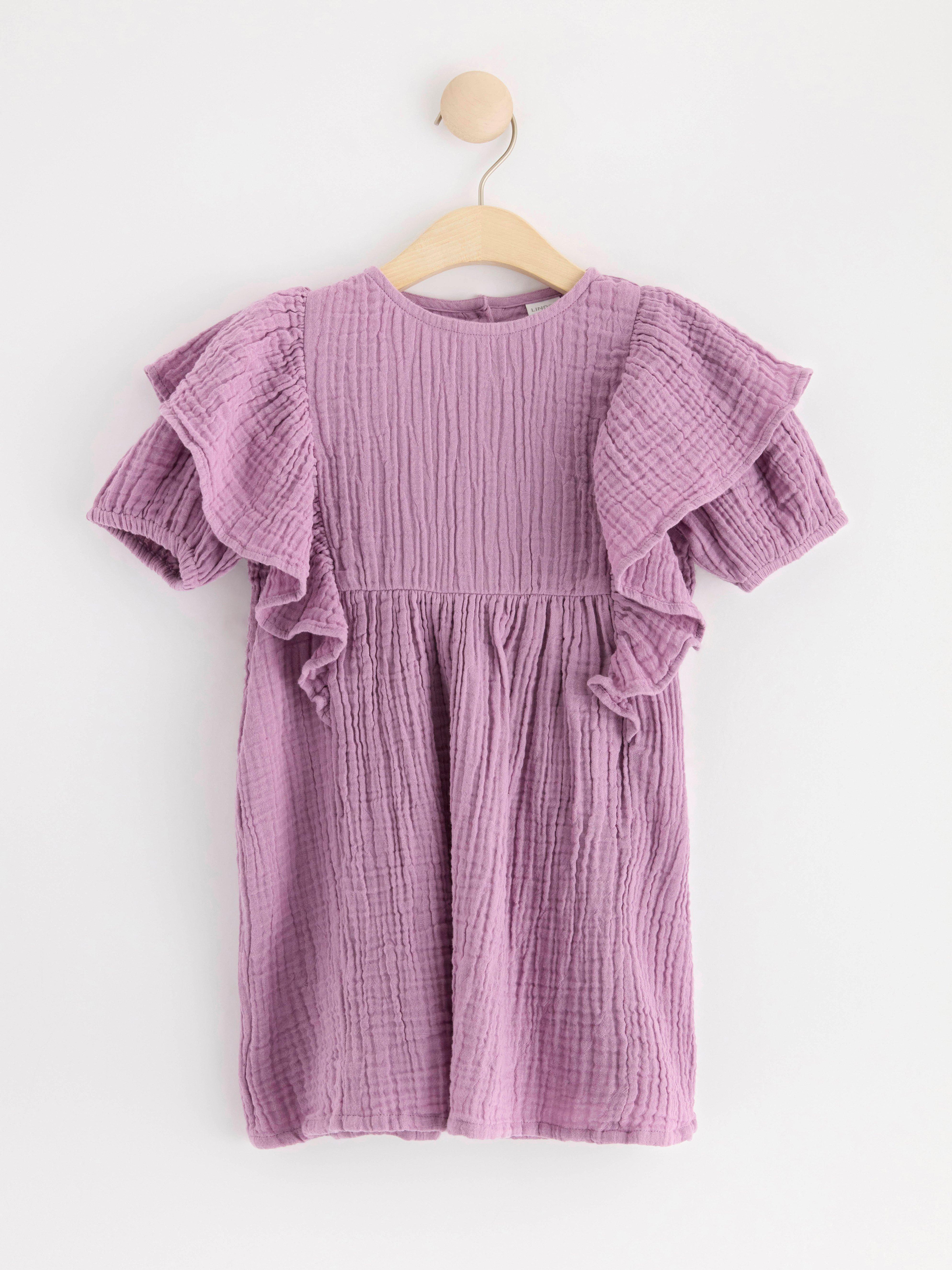 Short sleeve crinkled cotton dress Light Dusty Lilac