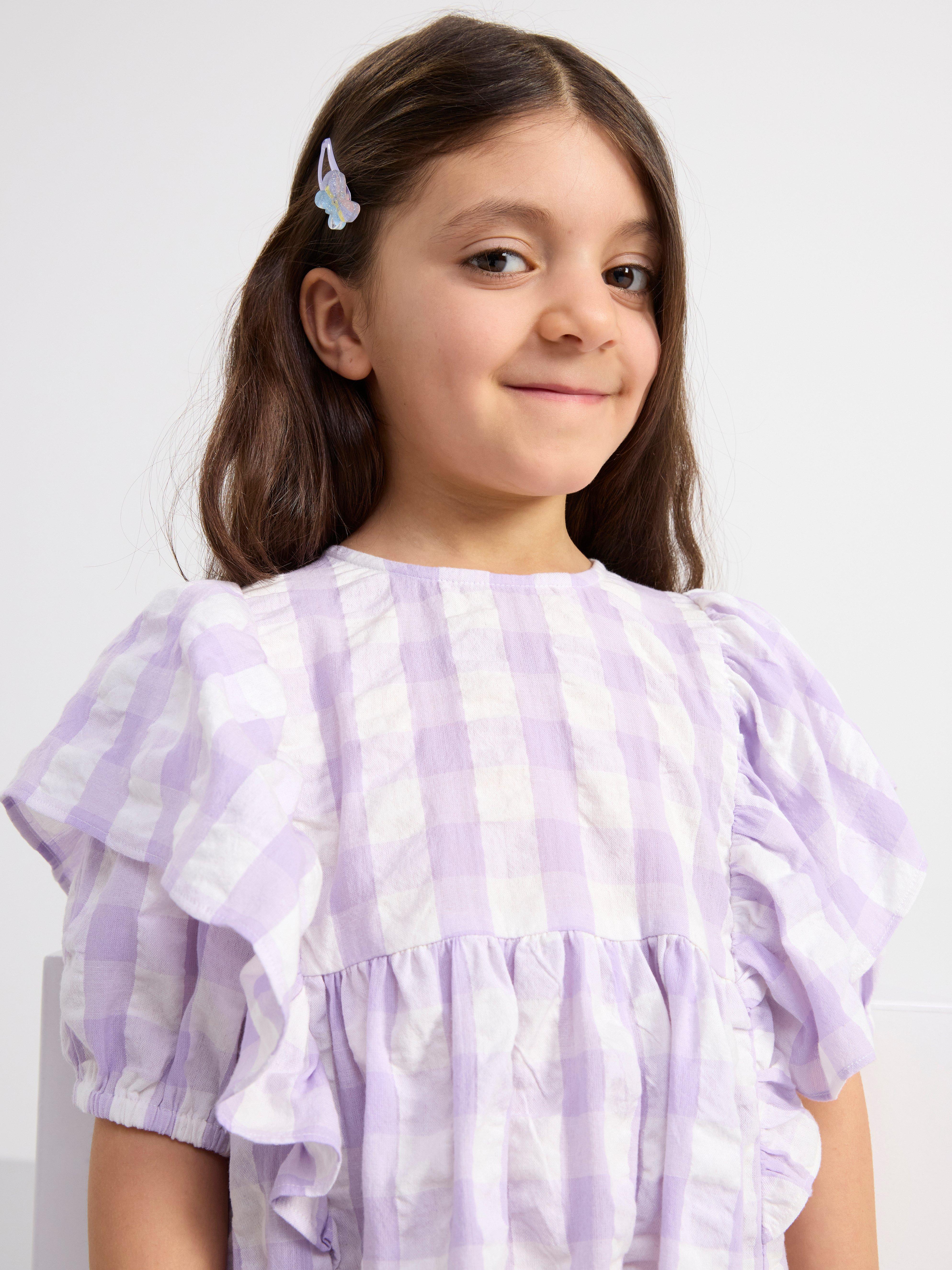 Short sleeve checked seersucker dress Light Lilac