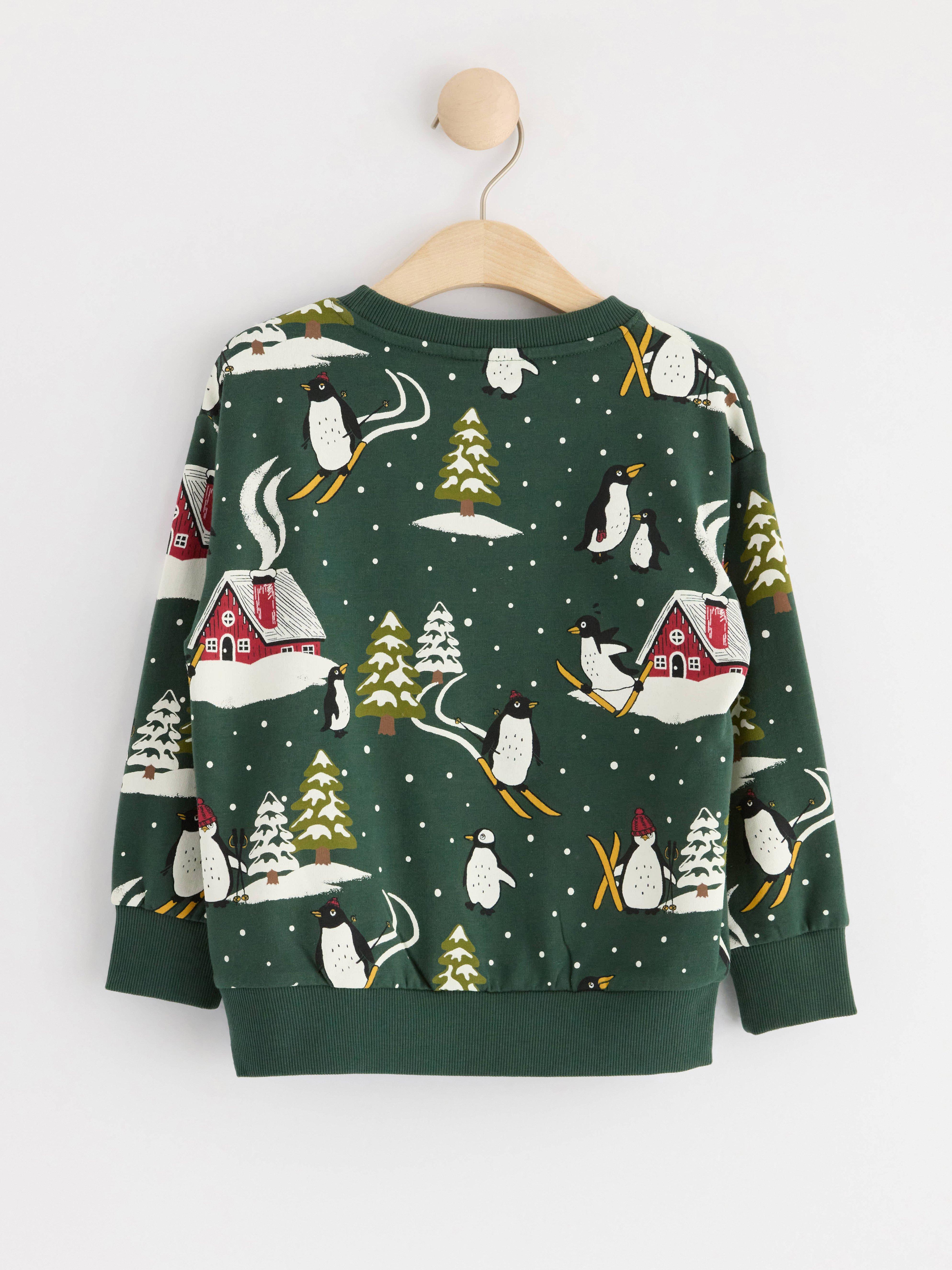 Sweatshirt with penguins Dark Dusty Green