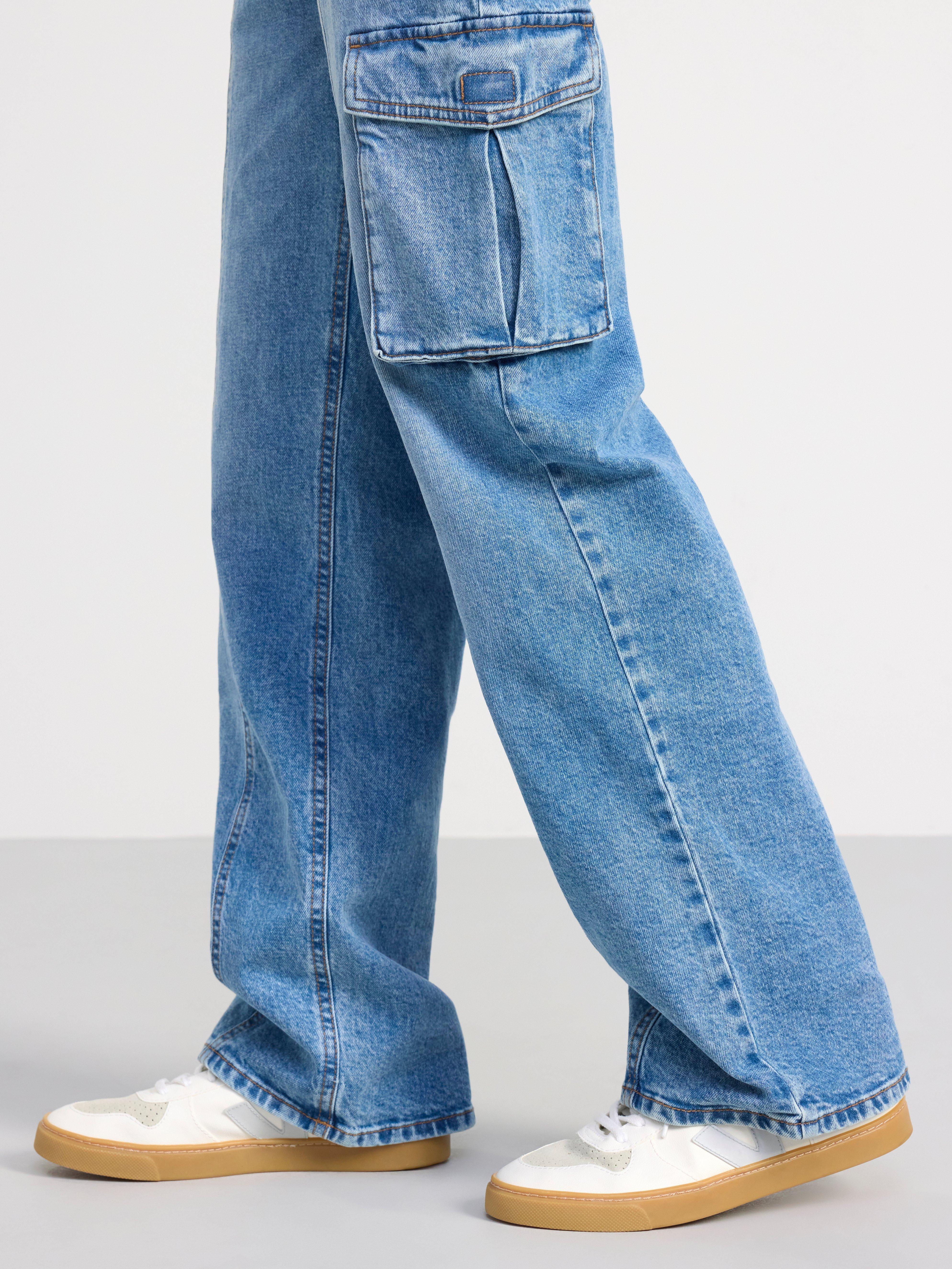 VANJA Wide leg high waist cargo jeans Washed denim