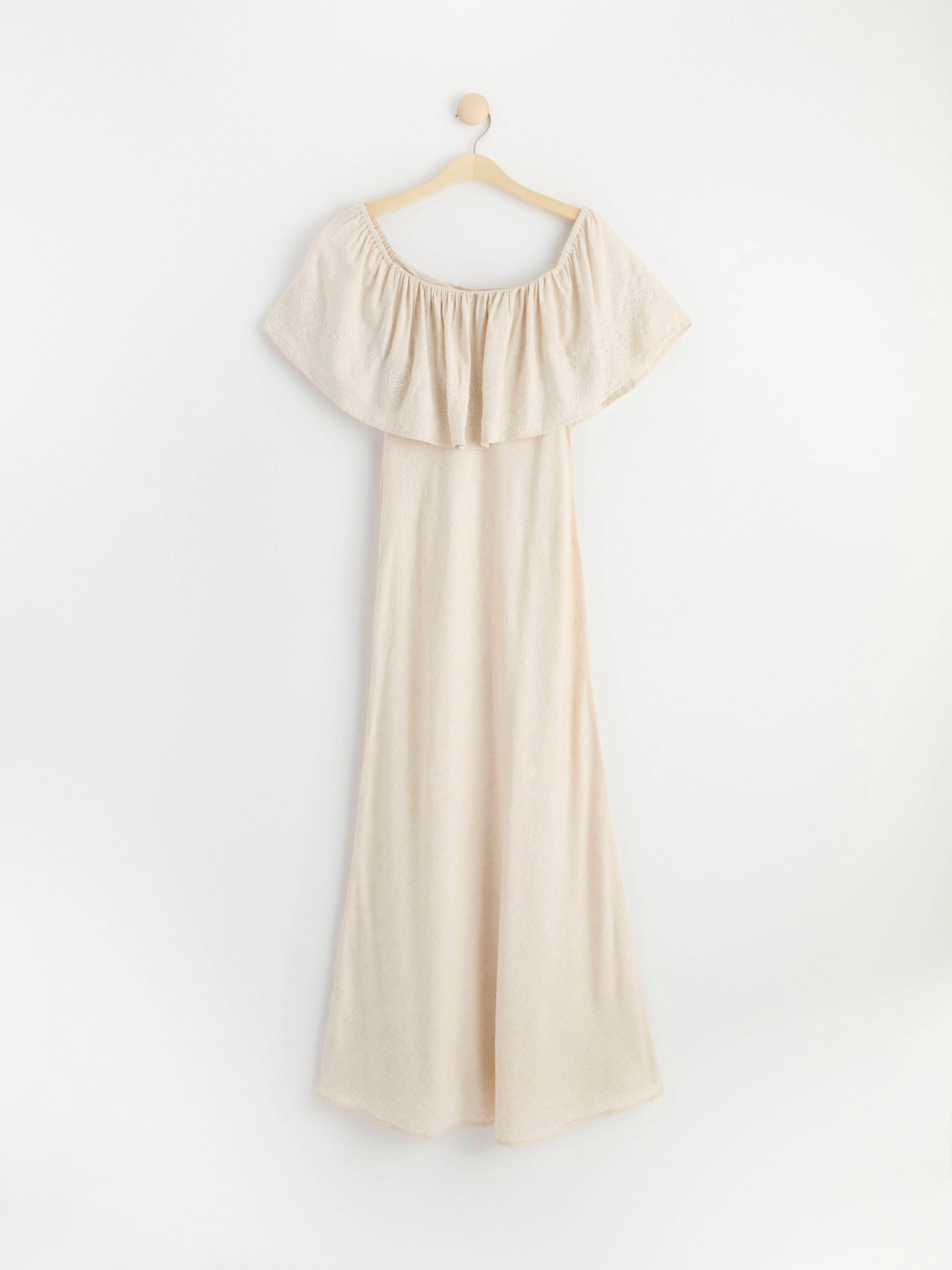 Maxi dress with flounce beige