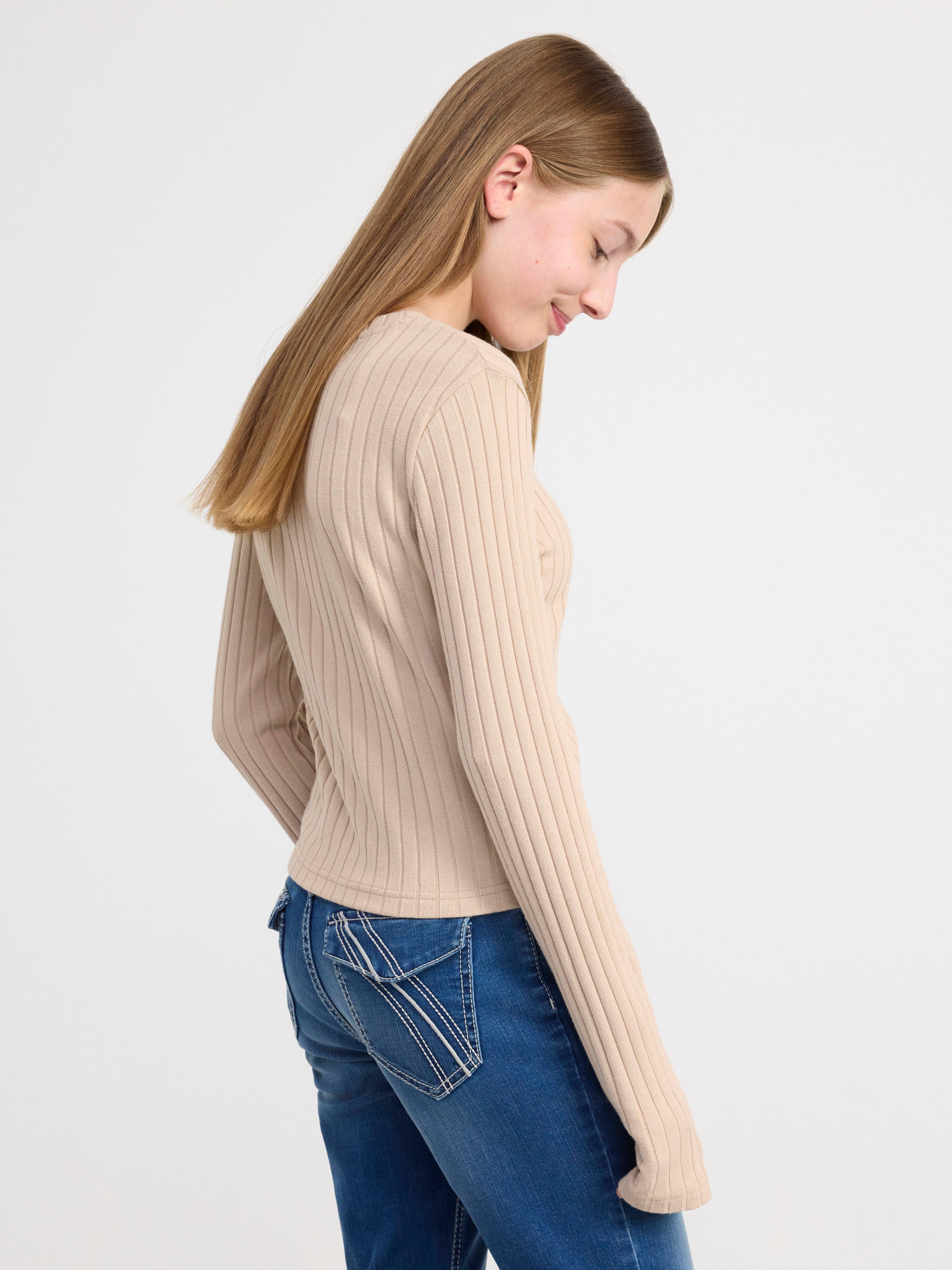 Ribbed long sleeve top Beige