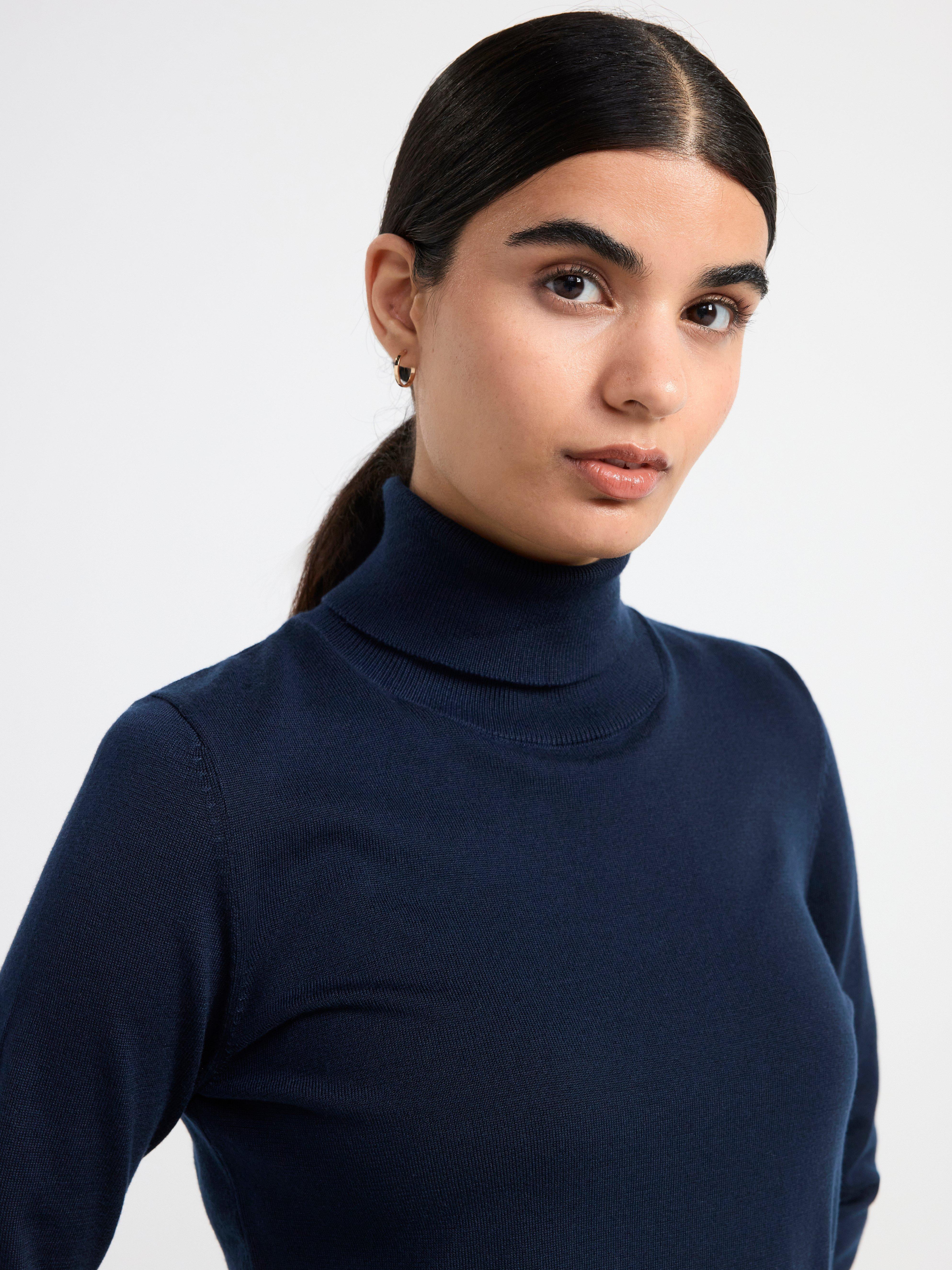 Fine-knit roll neck top Navy