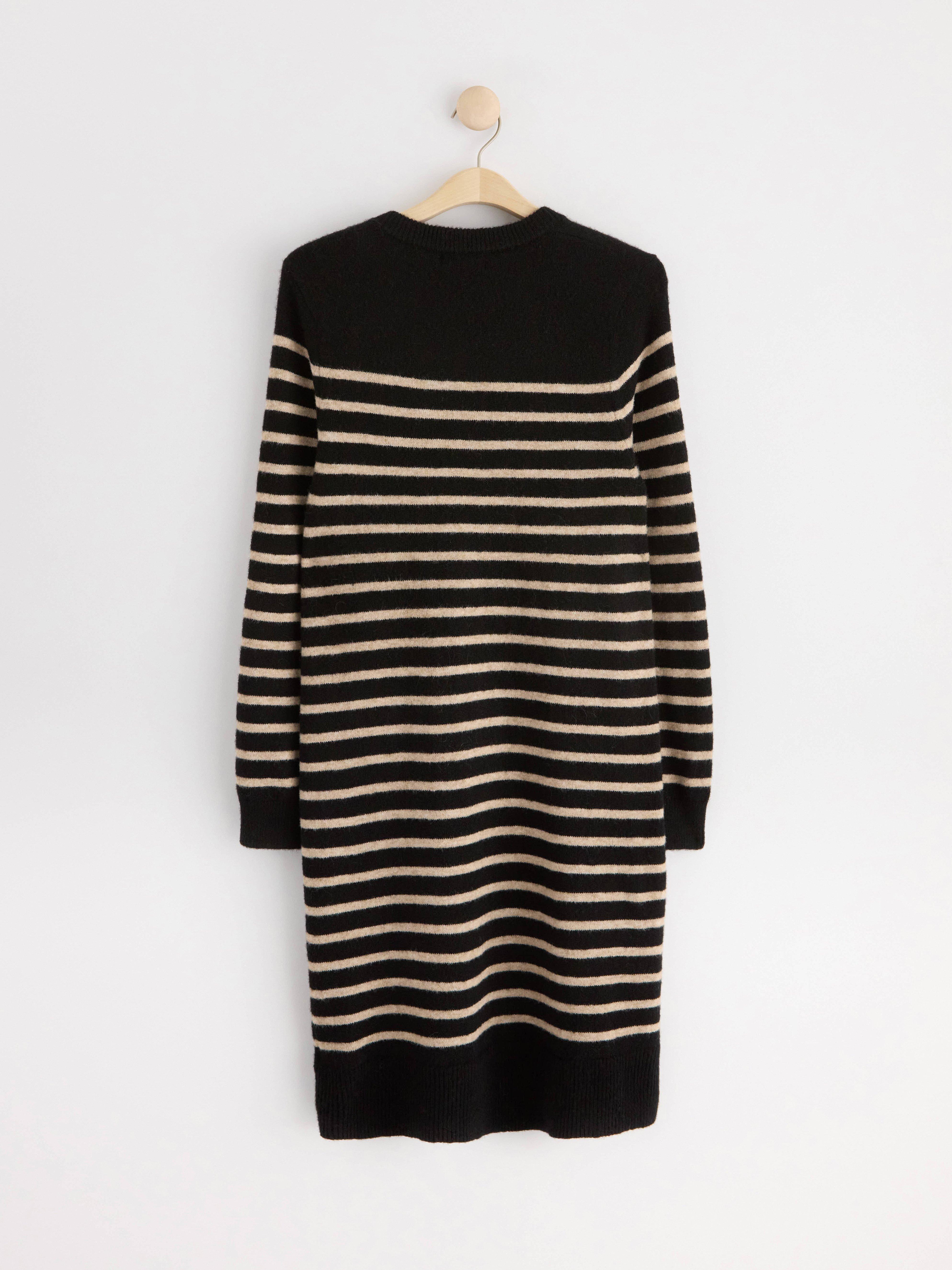 Knitted striped dress Black