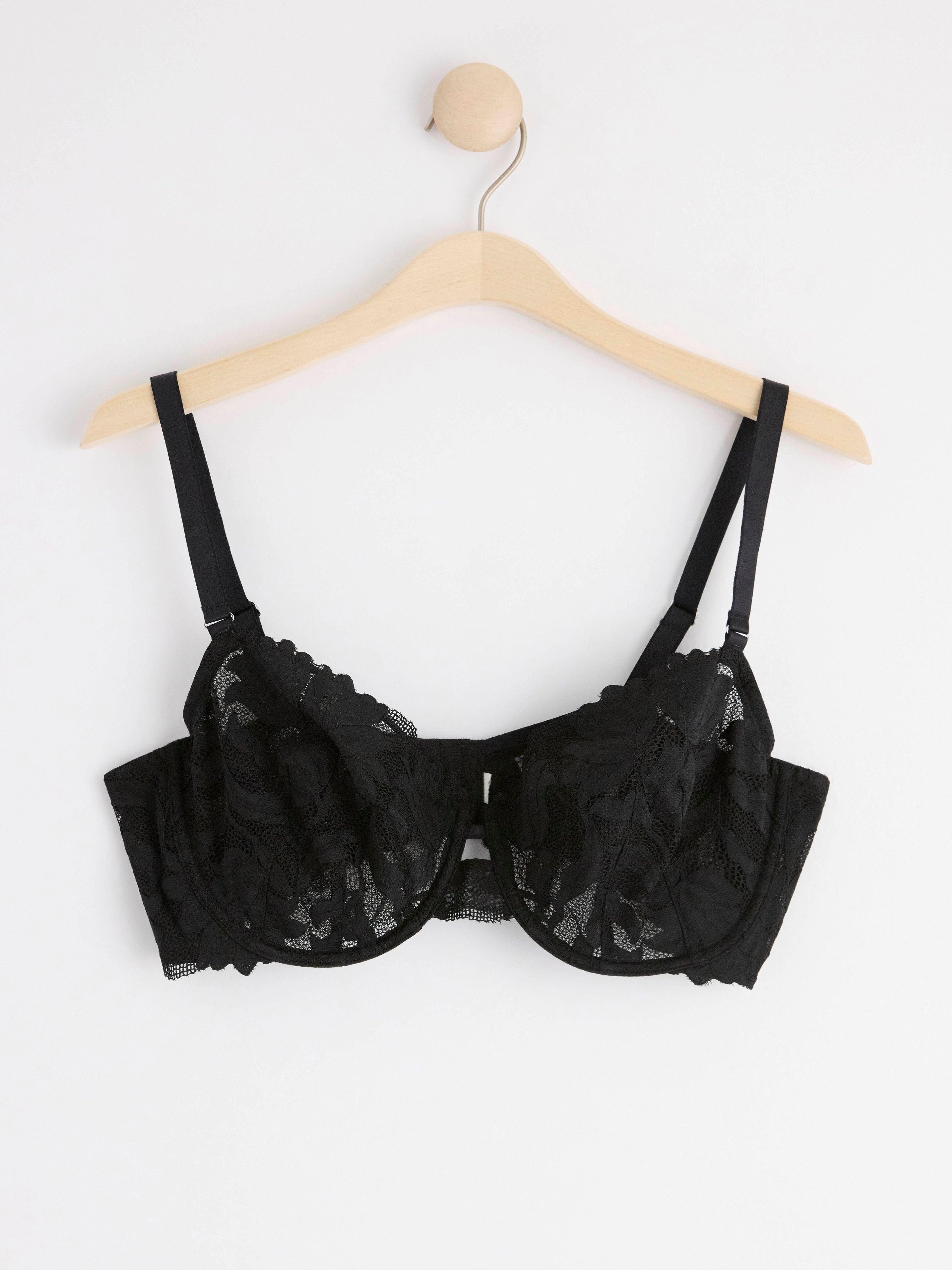 Unpadded bra with mesh and lace Black