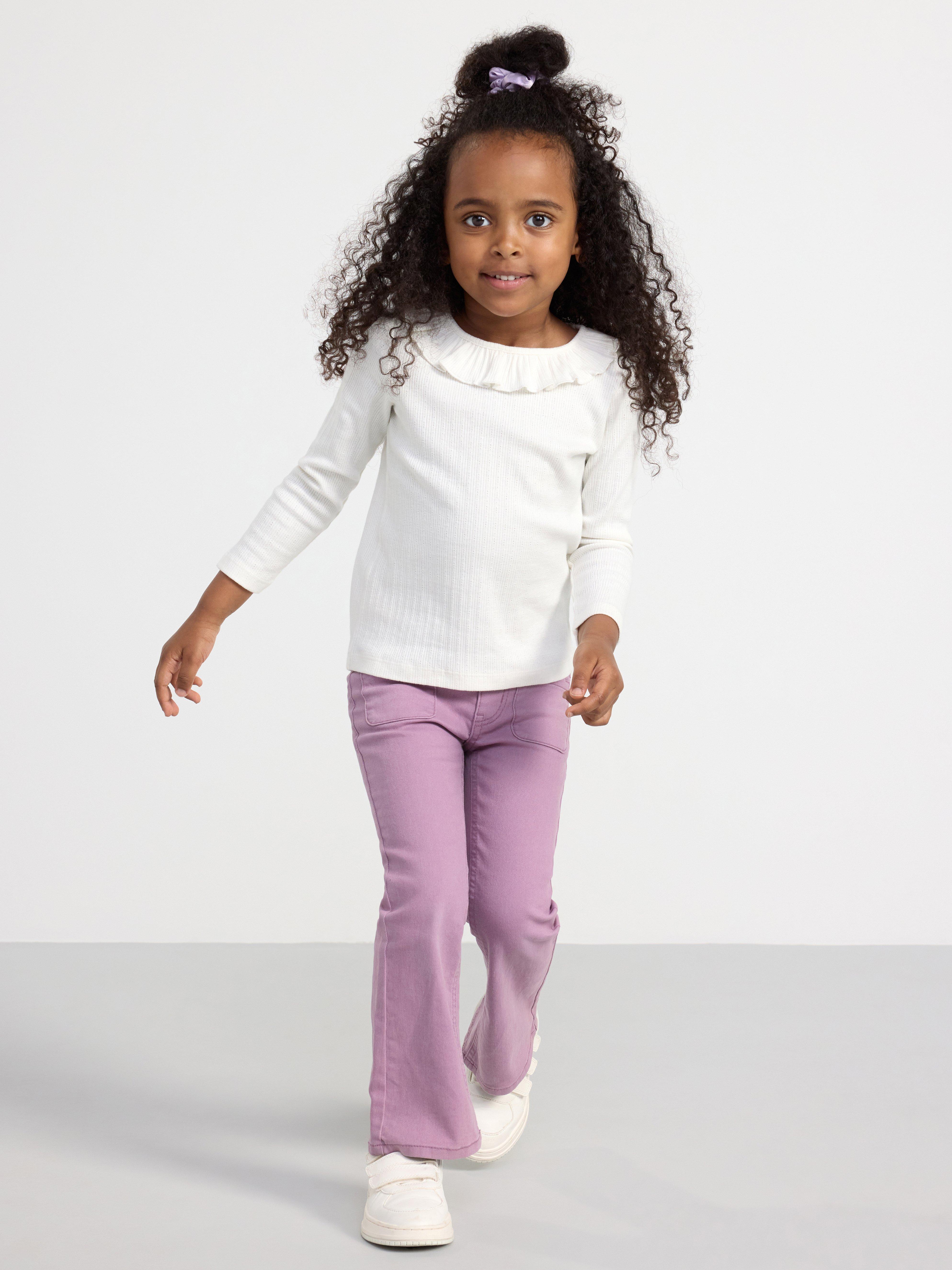 Ribbed top with frill collar Light Dusty White