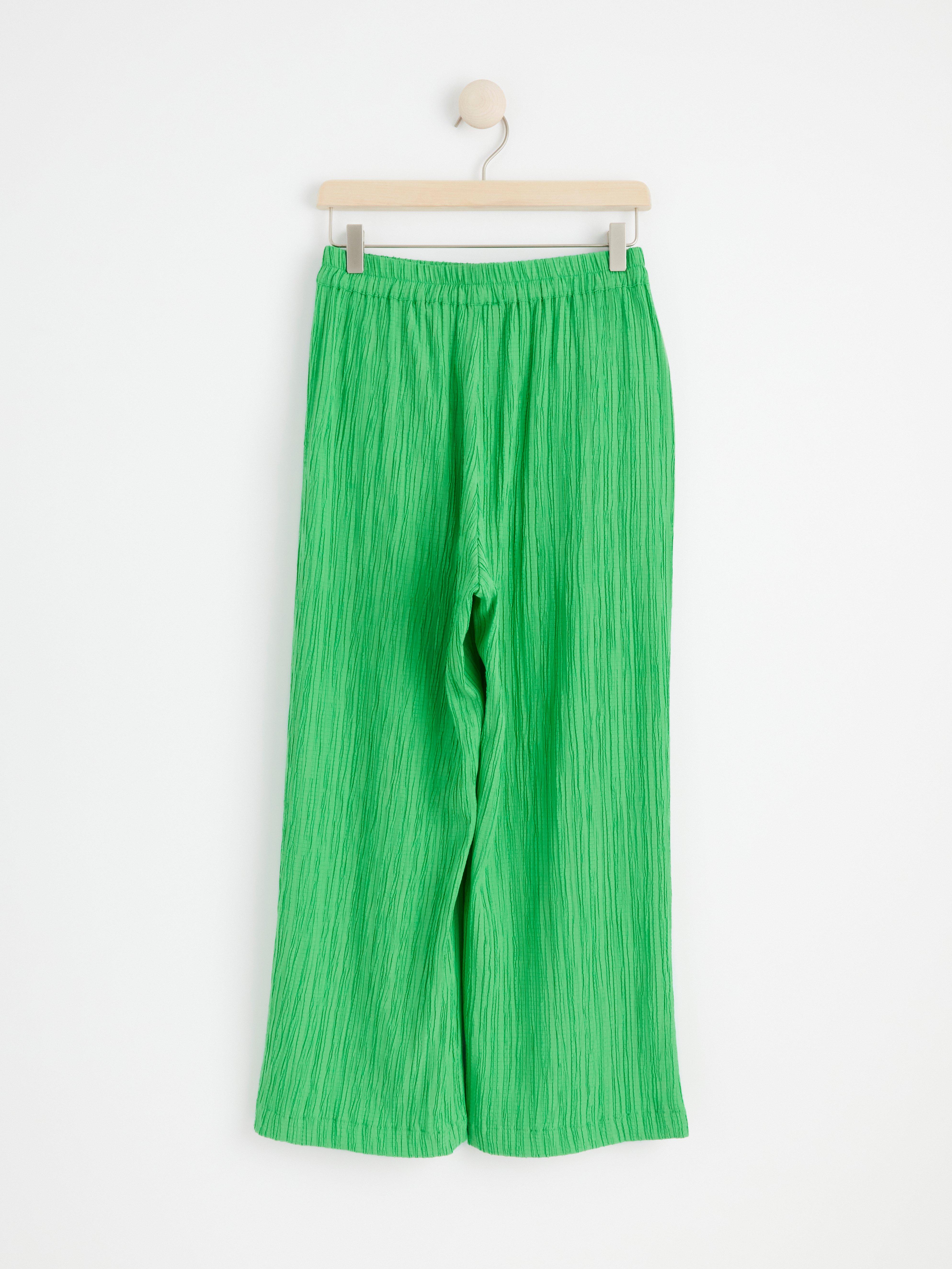 BELLA Straight cropped textured trousers Green