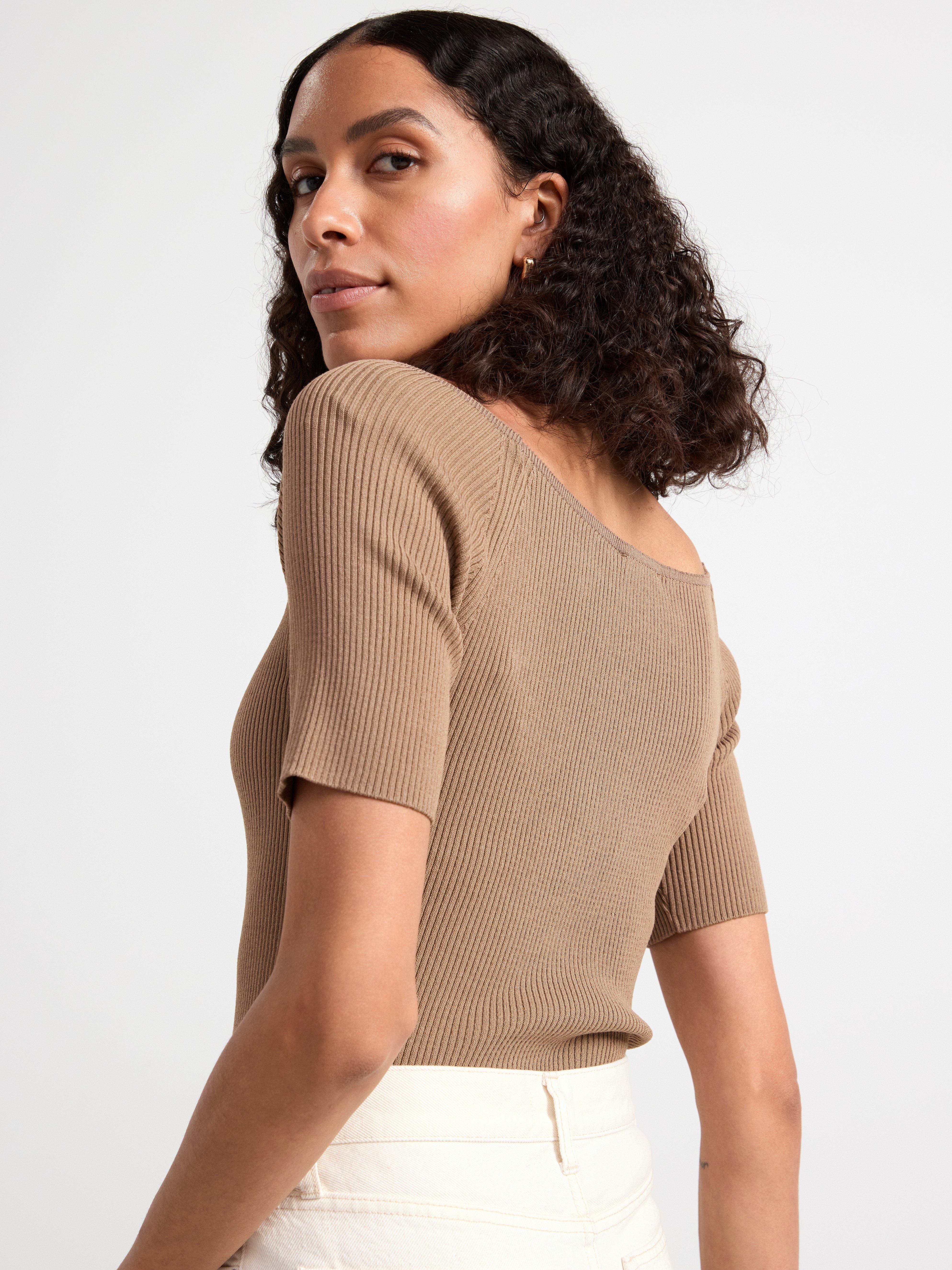 Ribbed short sleeve top brown