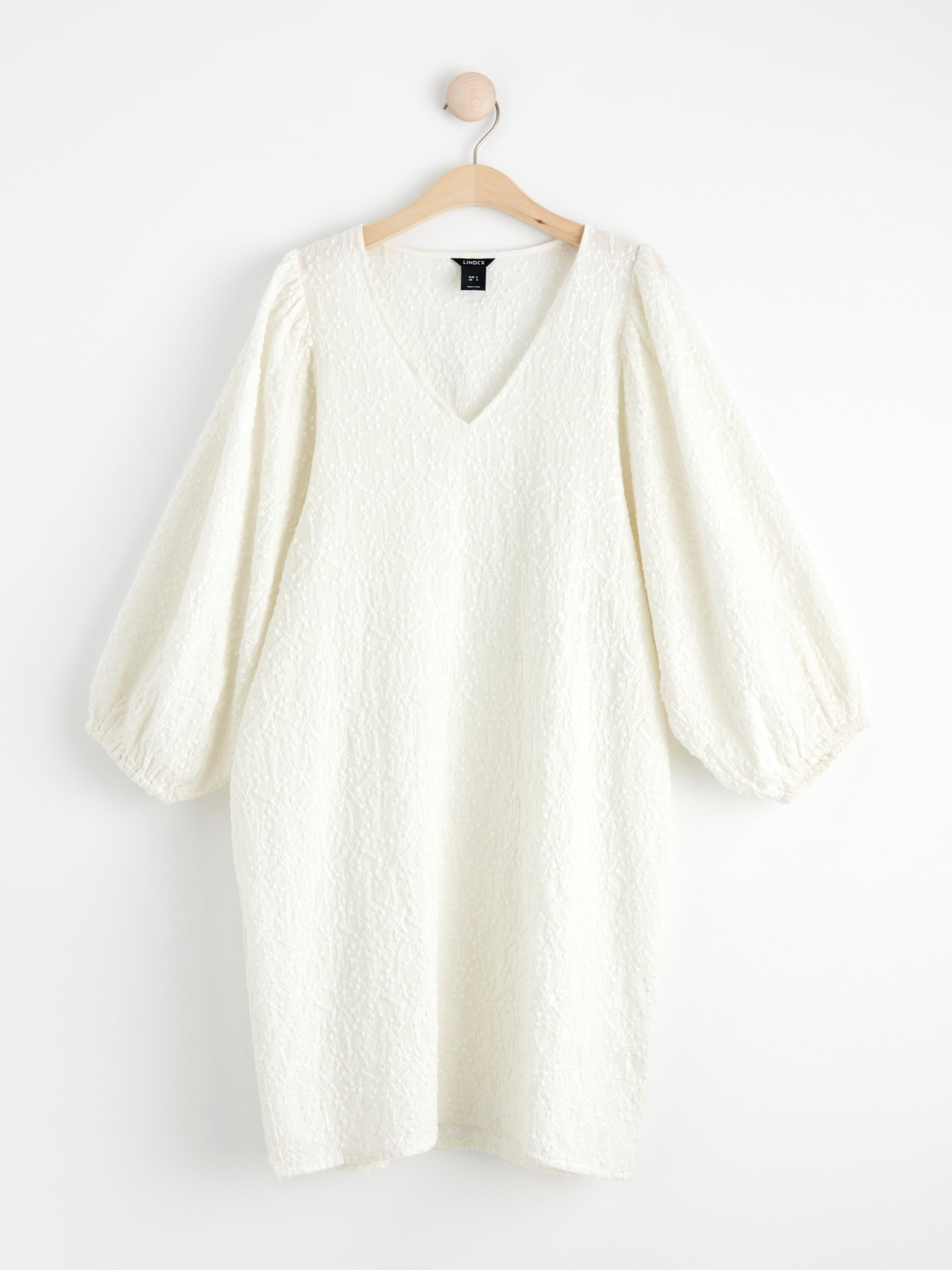Embroidered puff sleeve tunic Light White