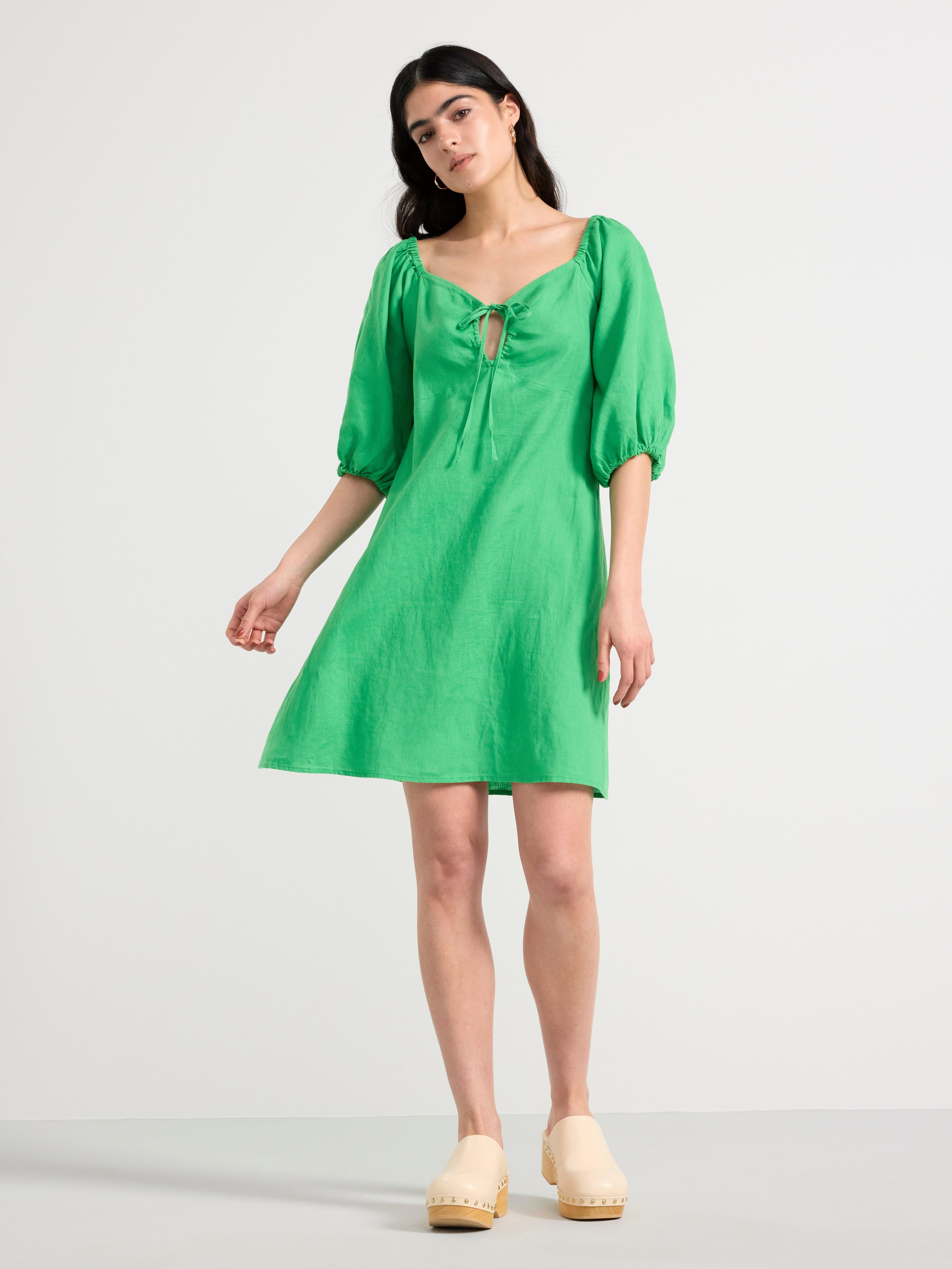 Linen mini dress Green