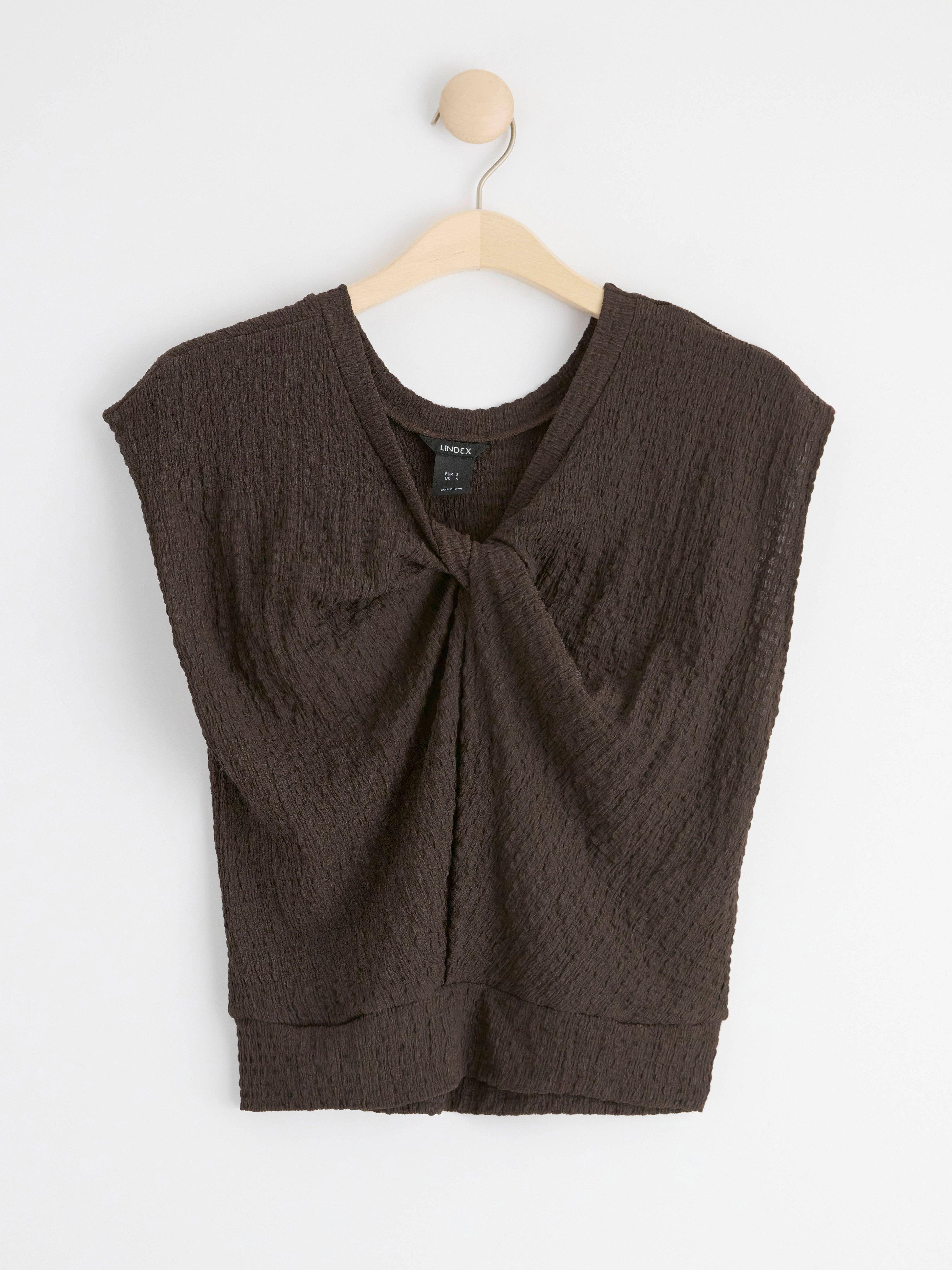 Textured short sleeve top Brown