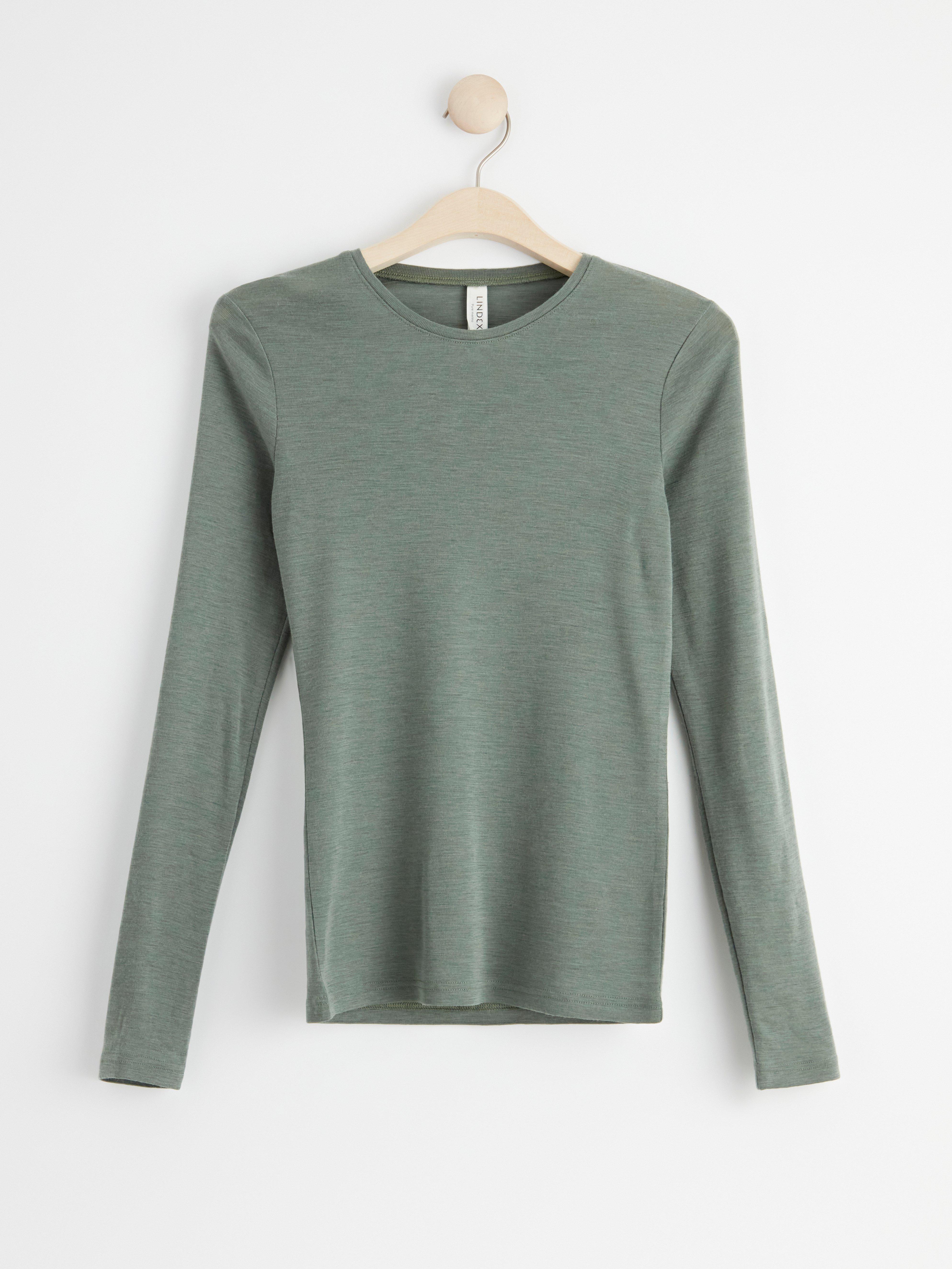 Long sleeve top in merino wool Dark Green