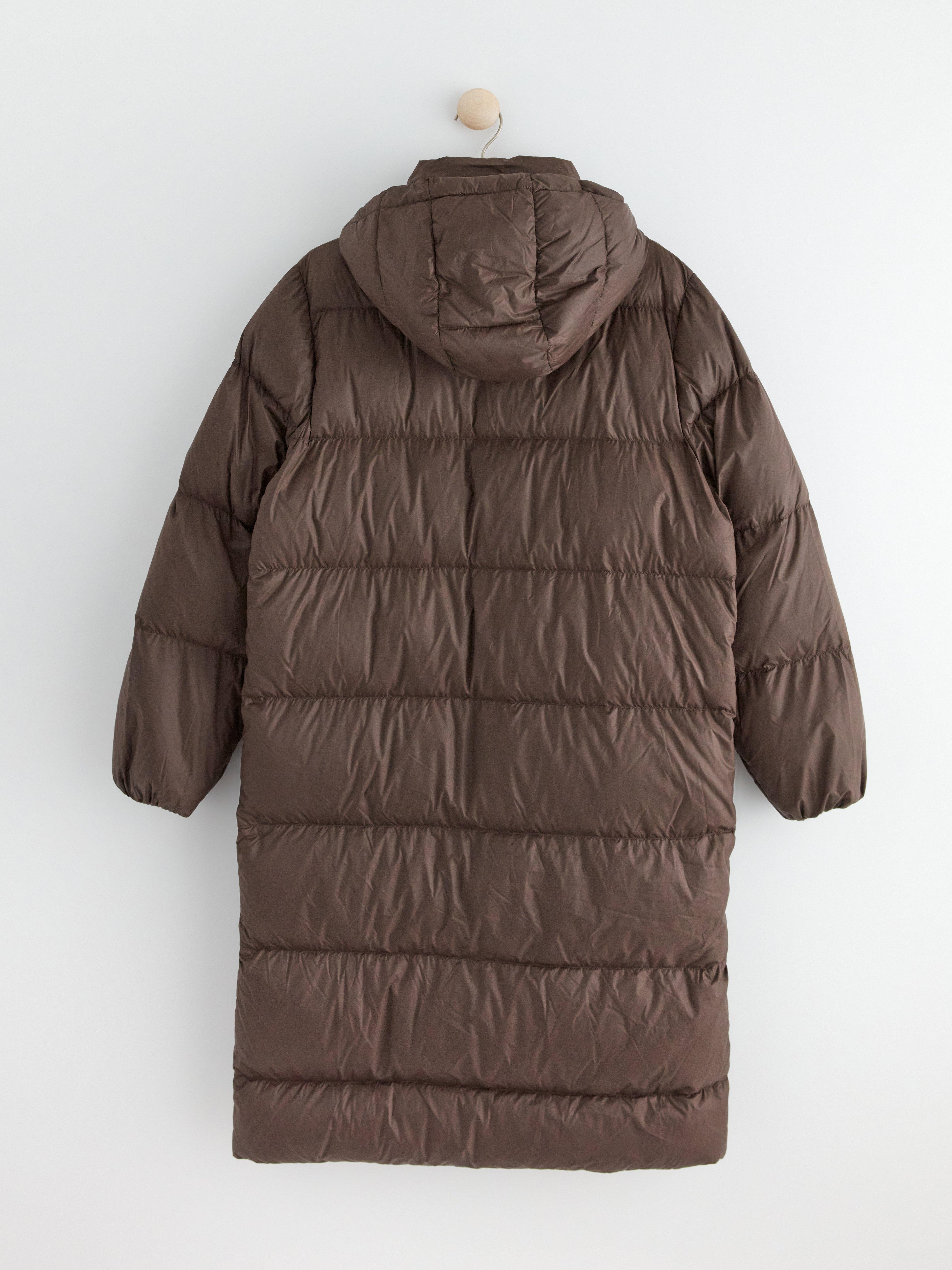 Down coat in recycled down Dark Brown