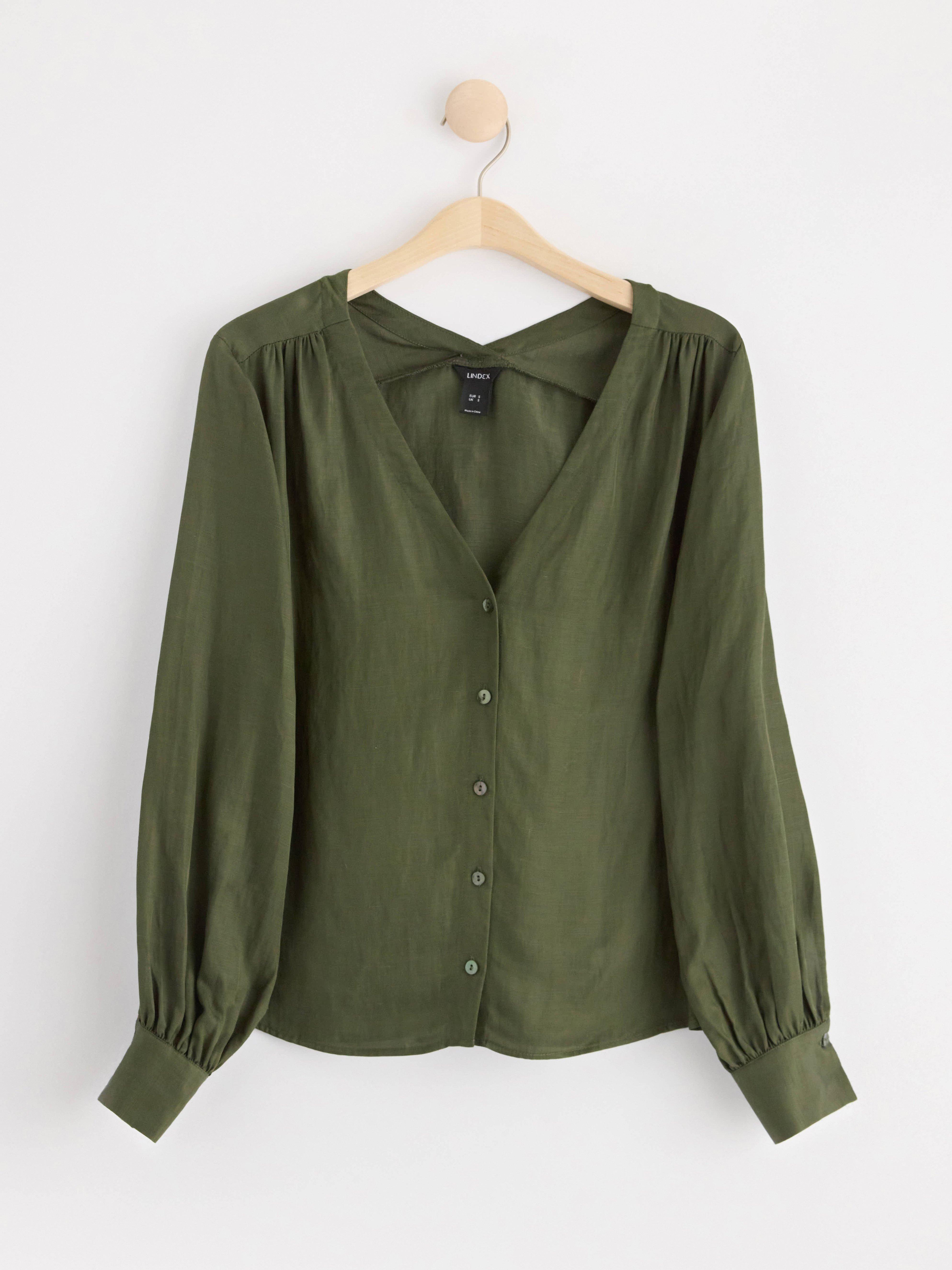 Long puff sleeve blouse green