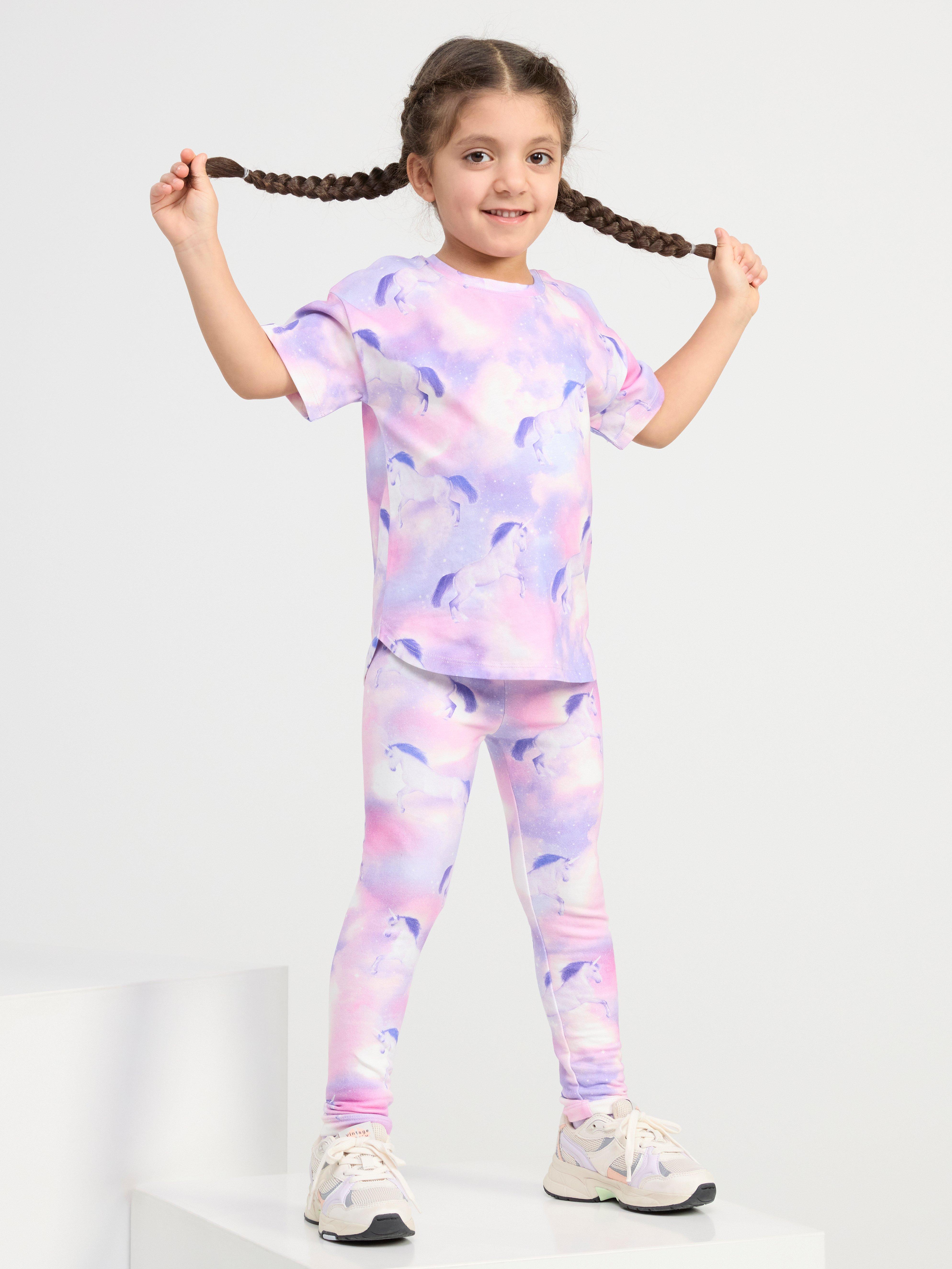 Leggings with brushed inside and unicorns Light Dusty White