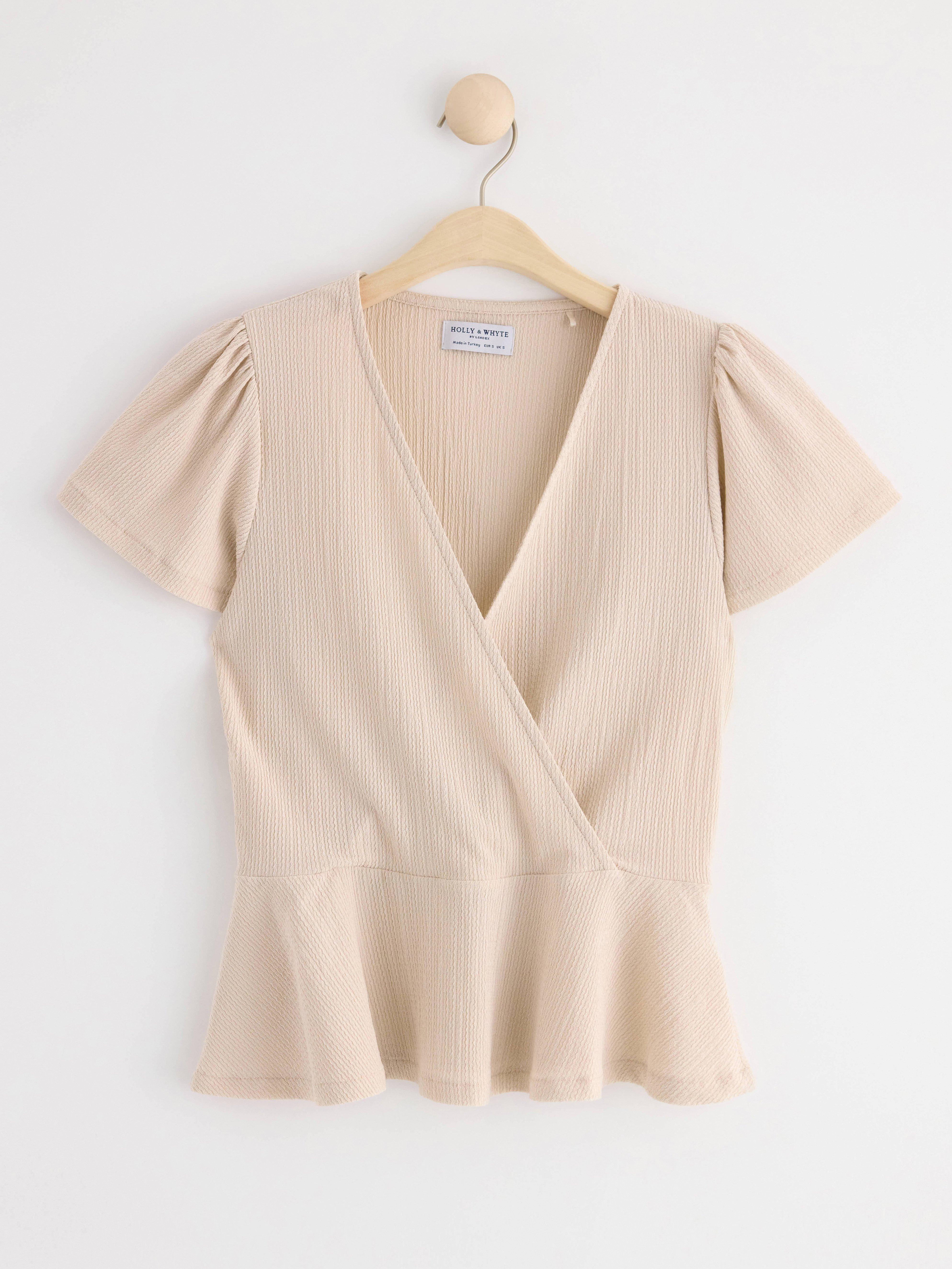 Short sleeve peplum top Light Beige