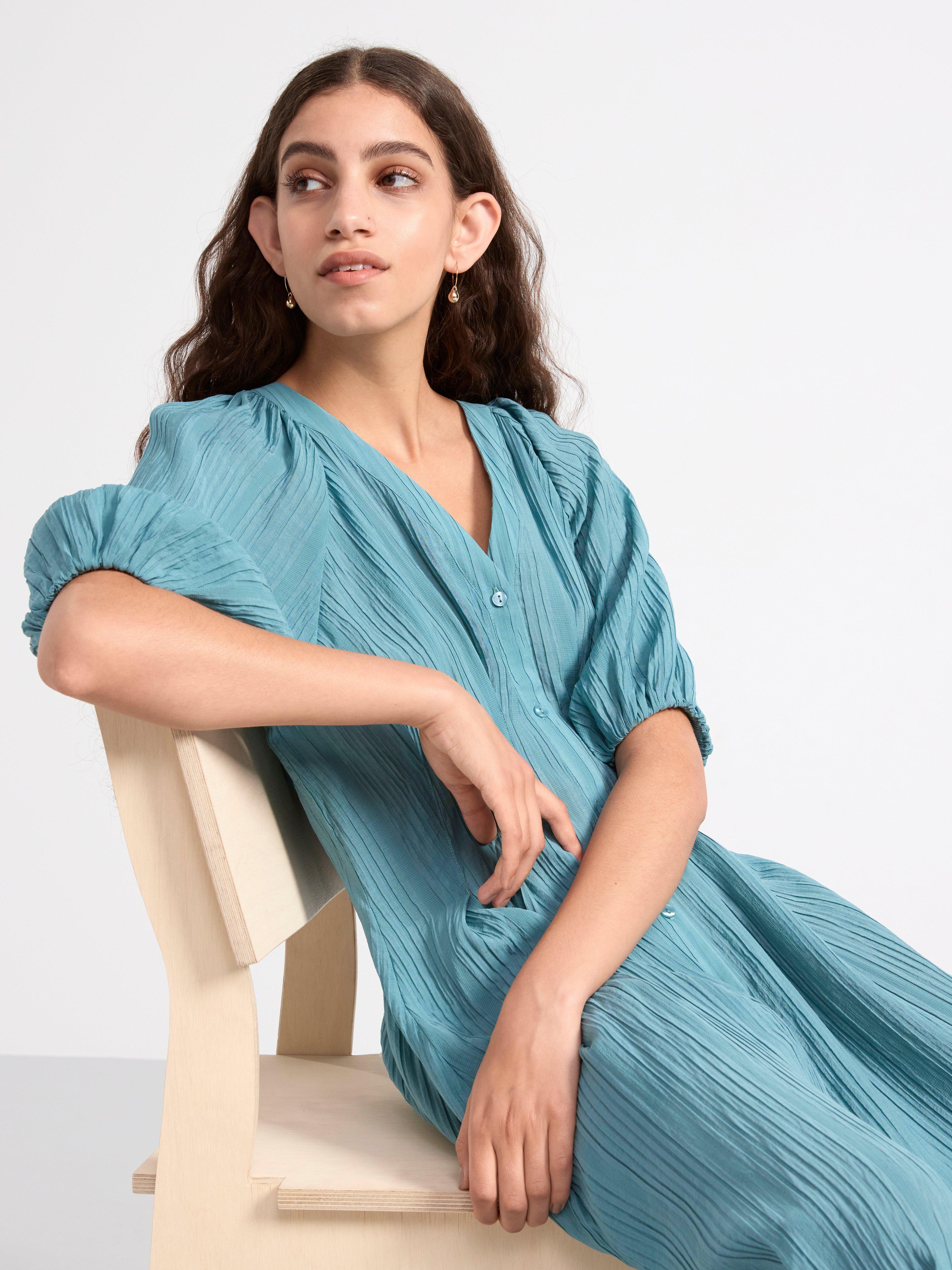 Textuxred puff sleeve maxi dress Turquoise