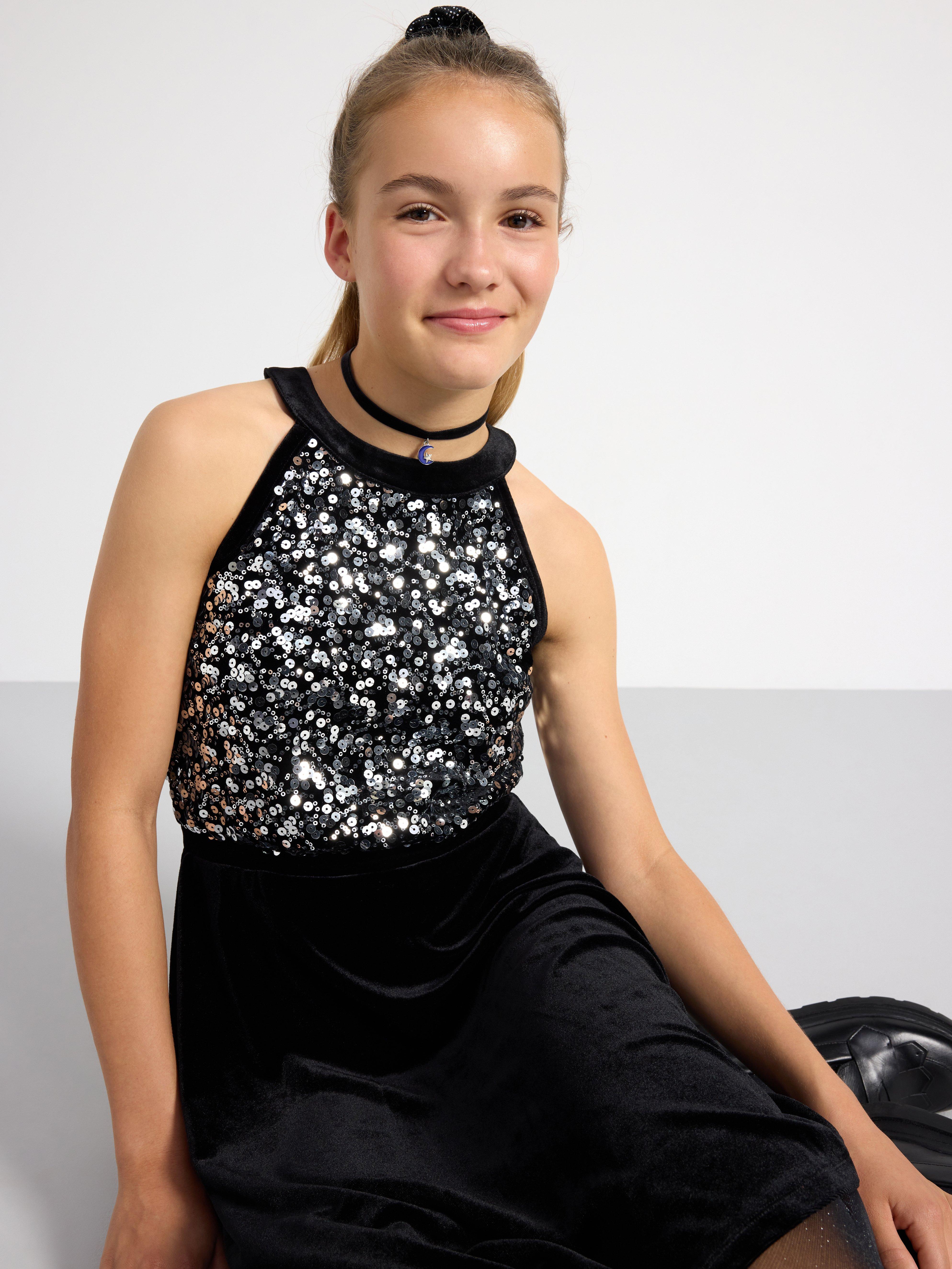 Velvet dress with sequins Black