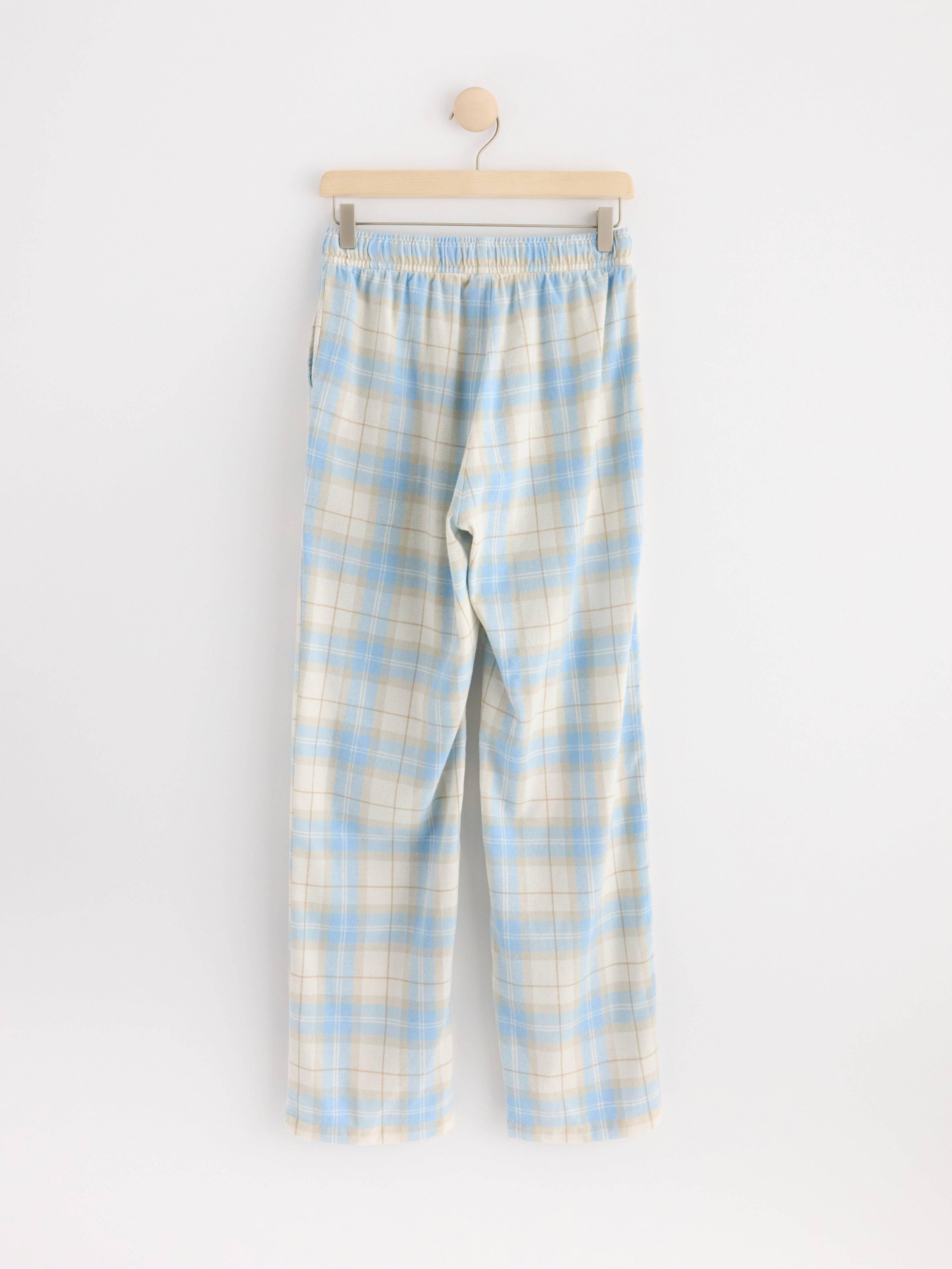 Pyjama trousers in flannel with checked pattern Light Blue