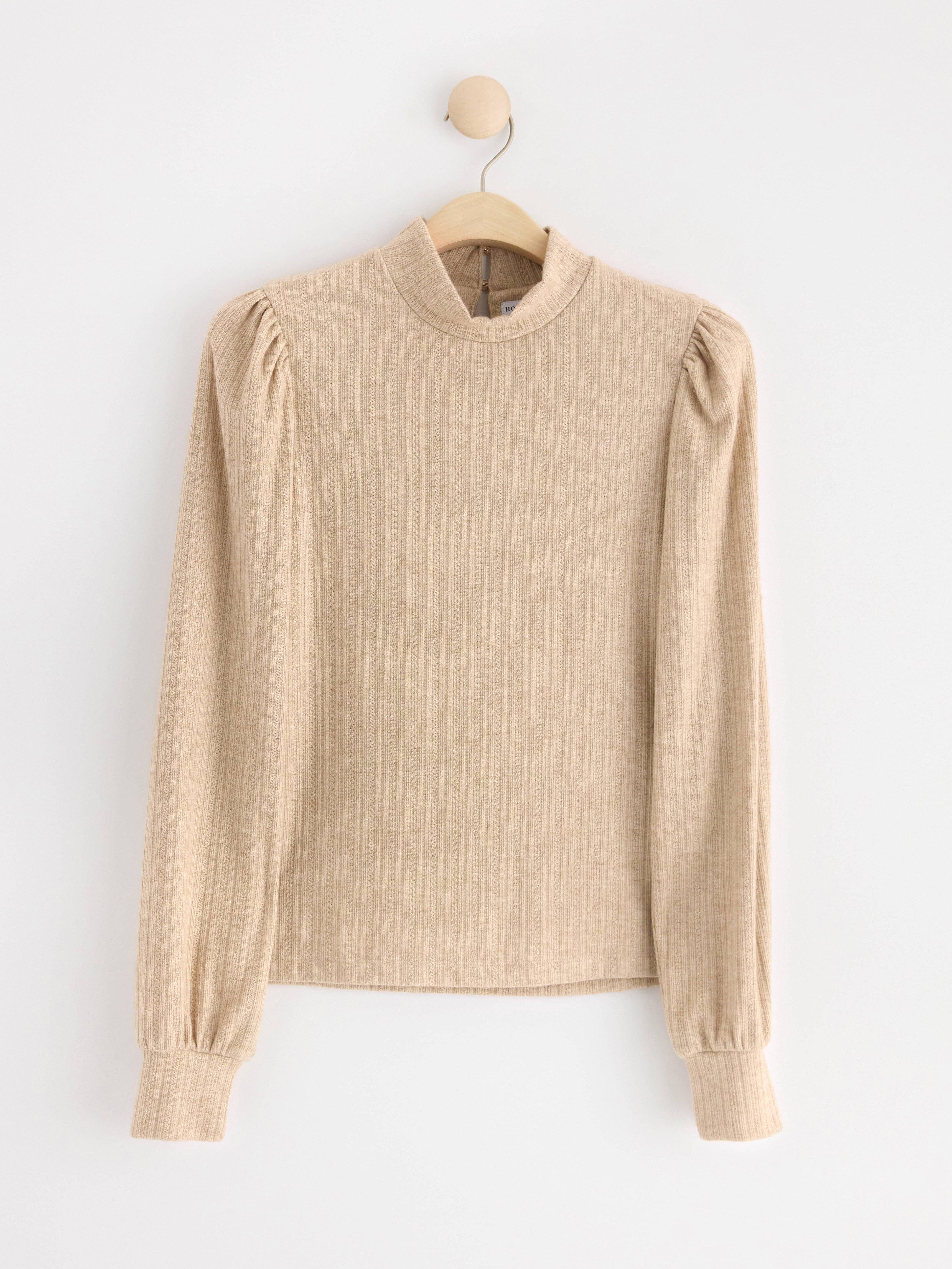Long sleeve jersey top Light Beige