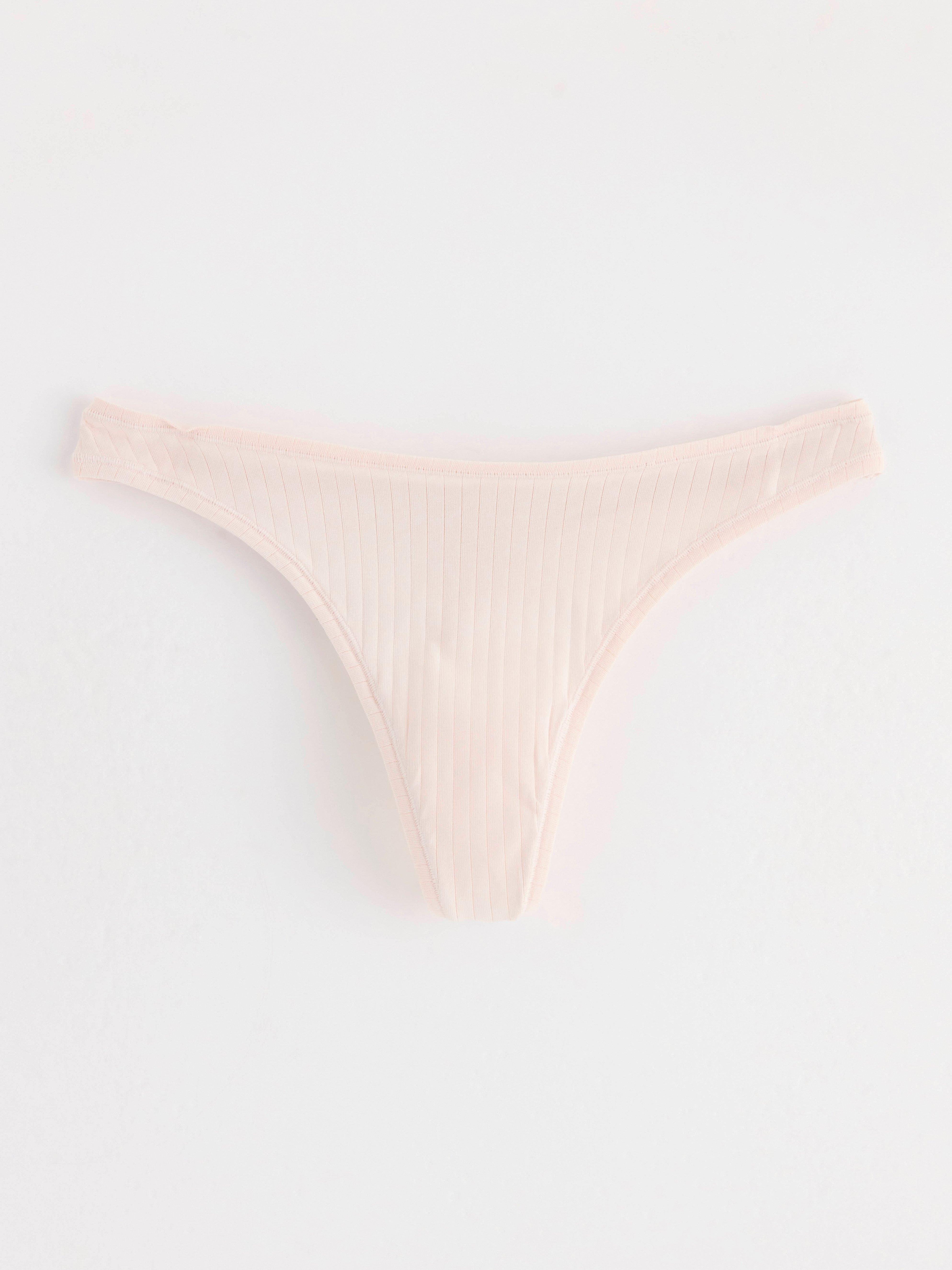Ribbed regular waist thong Lt pink