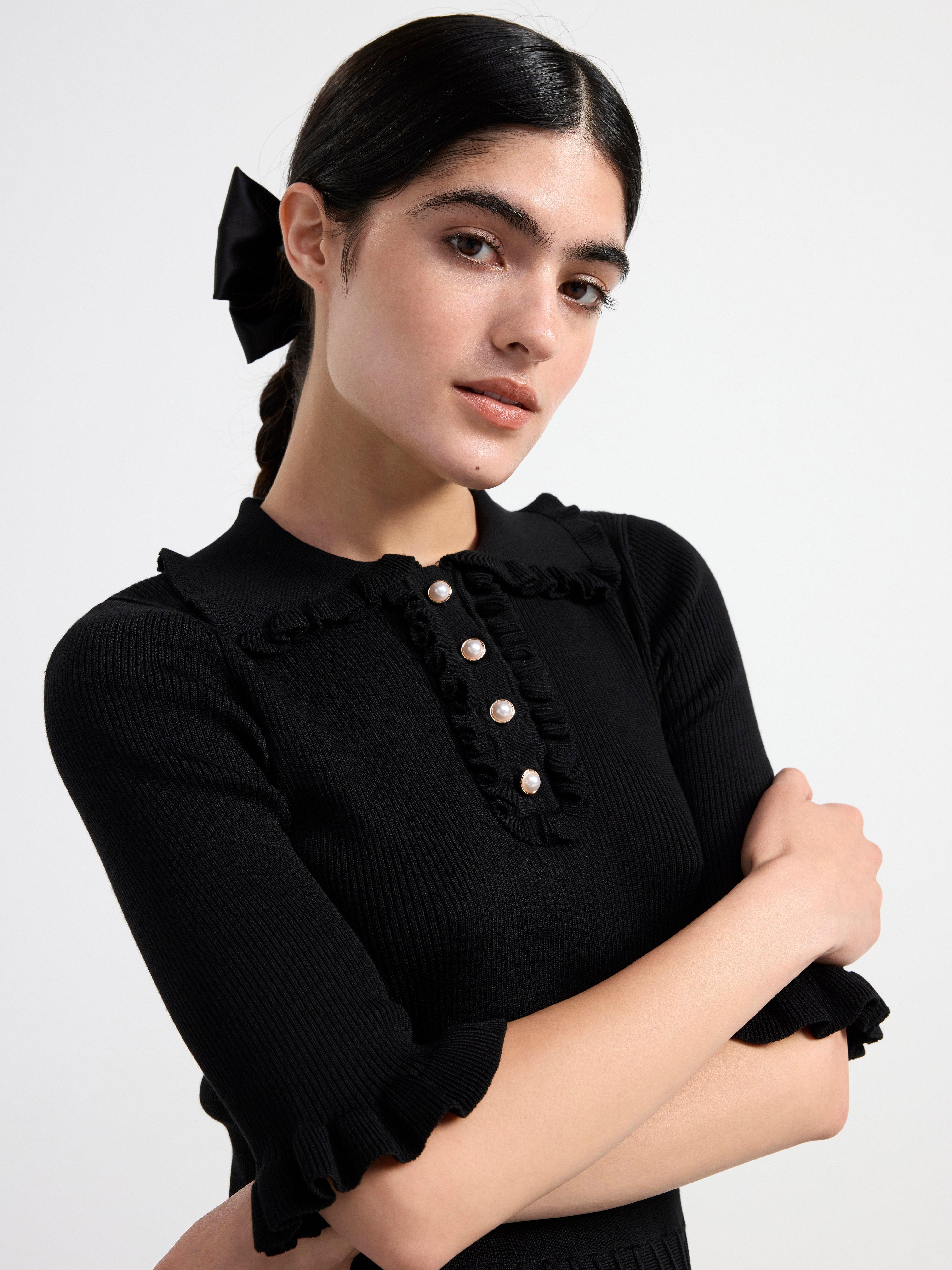 Knitted short sleeve dress Black