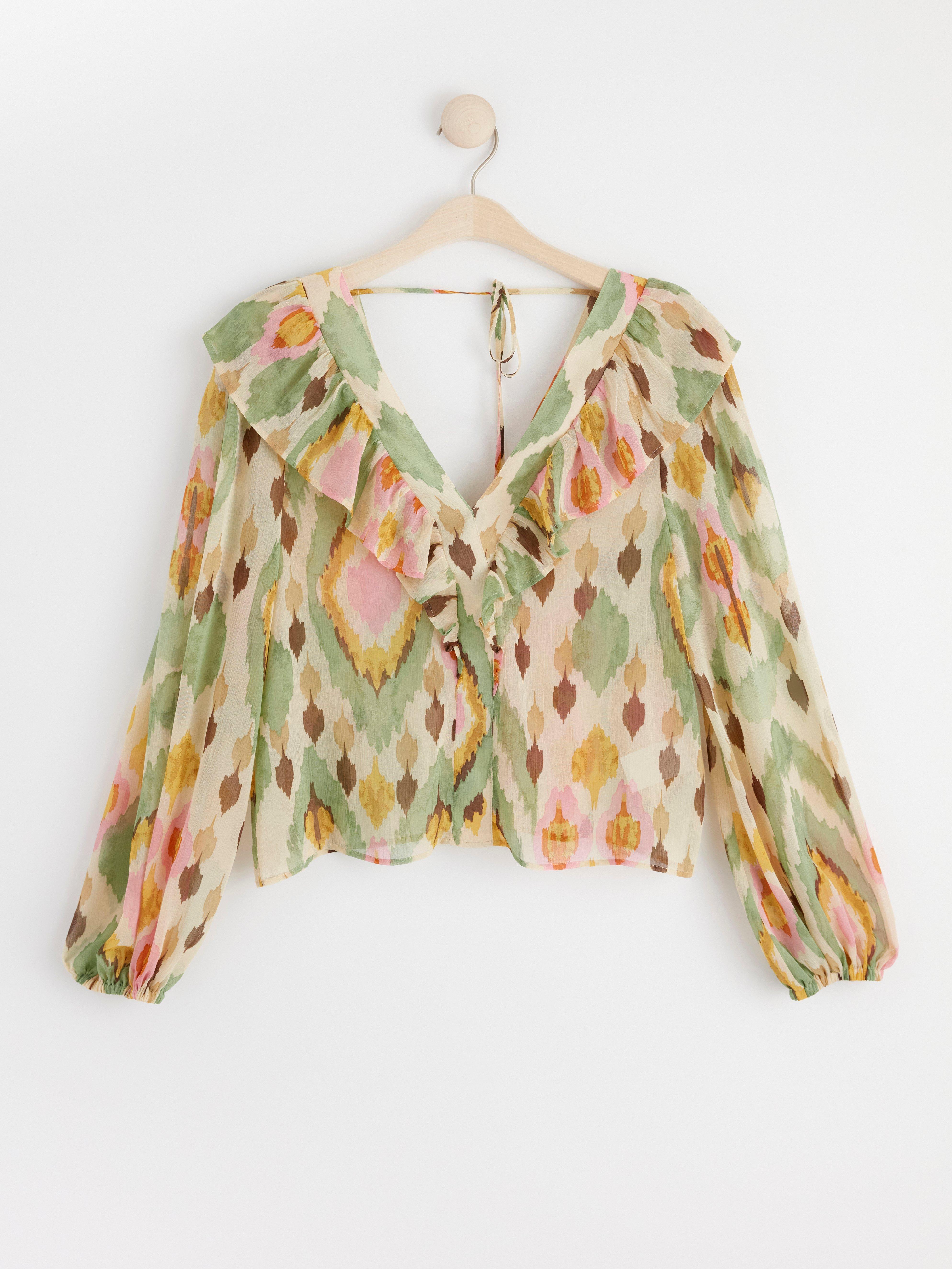 Long sleeve chiffon blouse Light beige