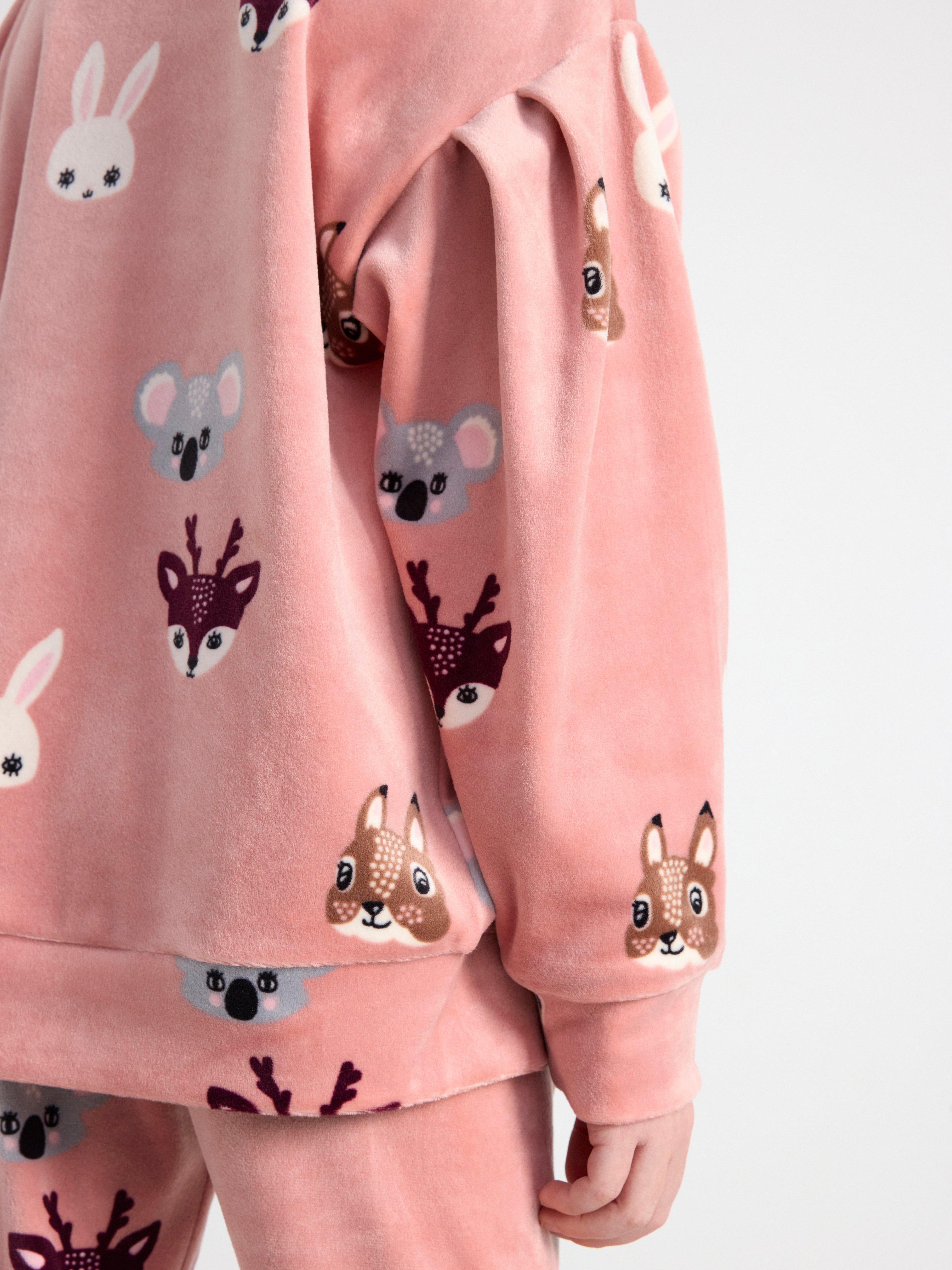 Velour jumper with animals Dusty Pink