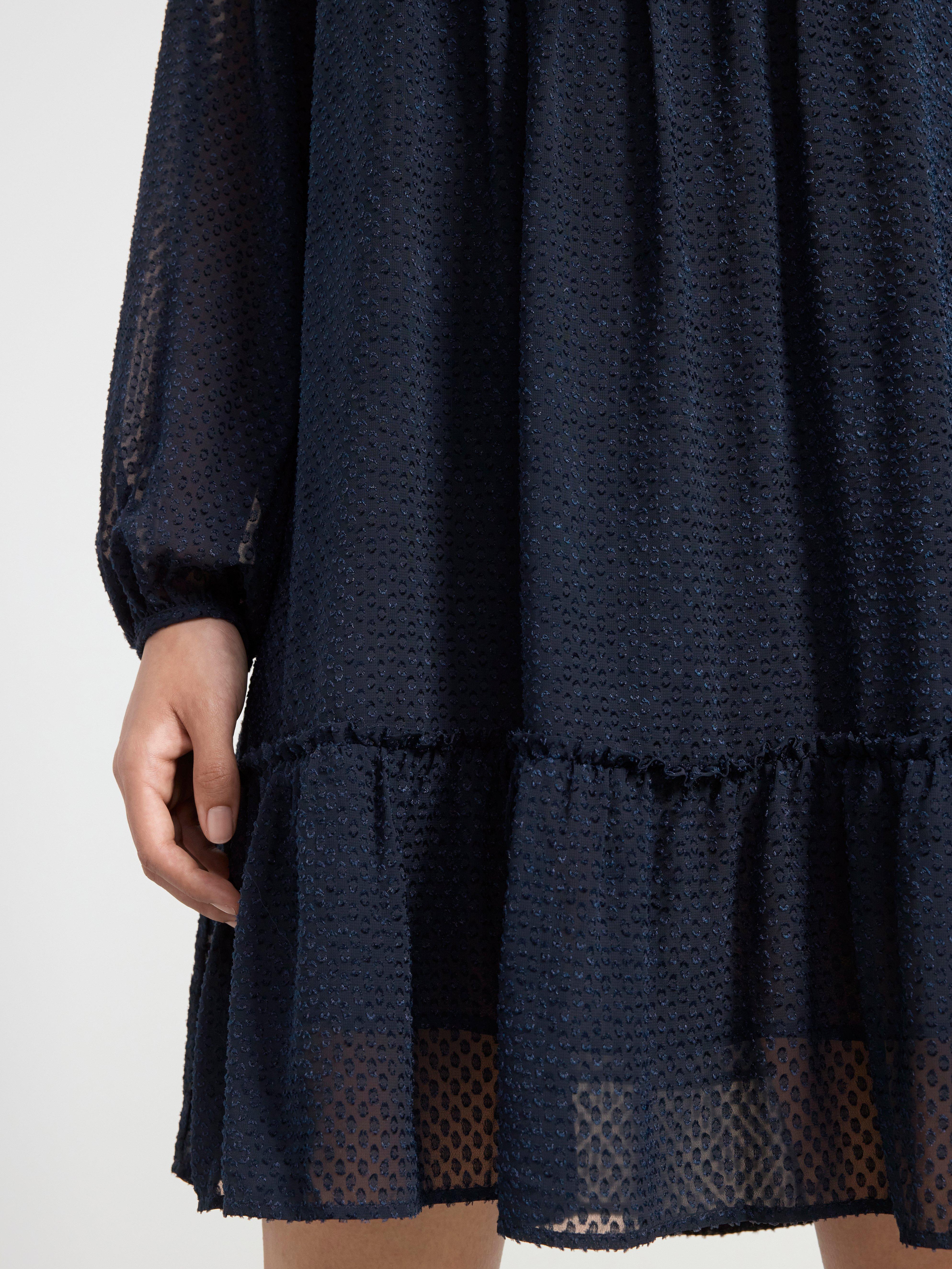 Long sleeve mini dress with flounce Navy
