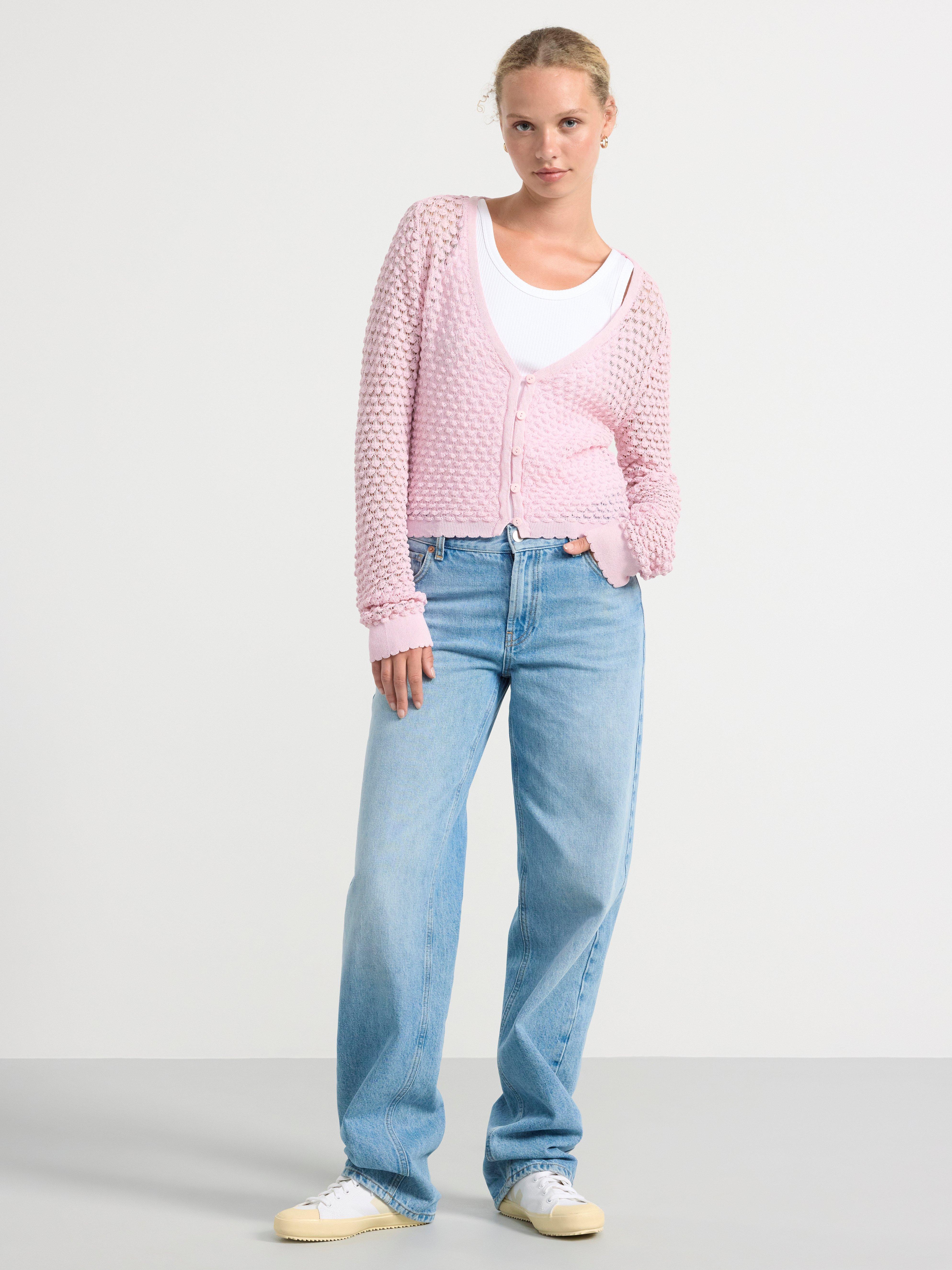 Pattern knit cardigan pink