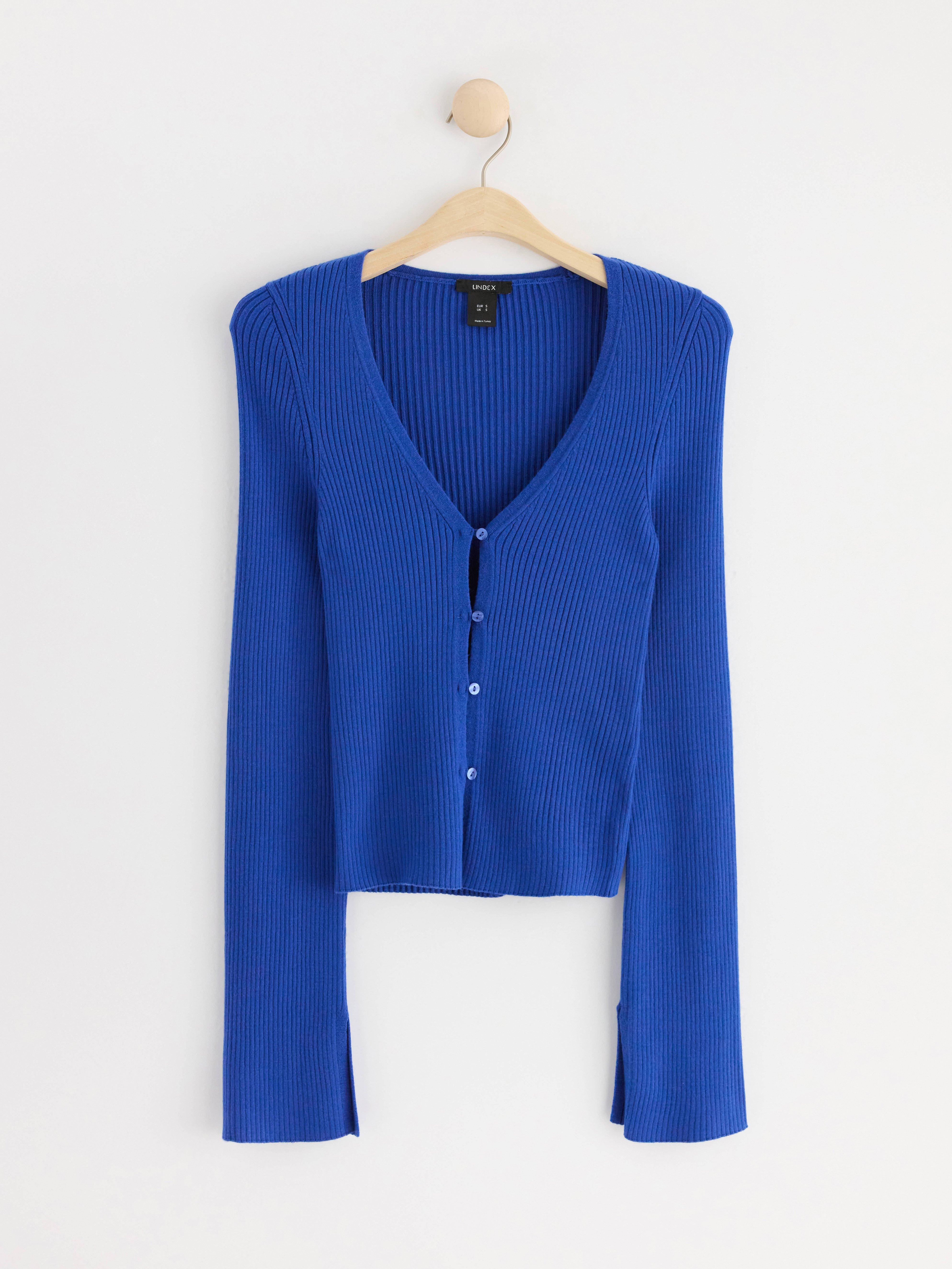 Rib-knitted cardigan blue