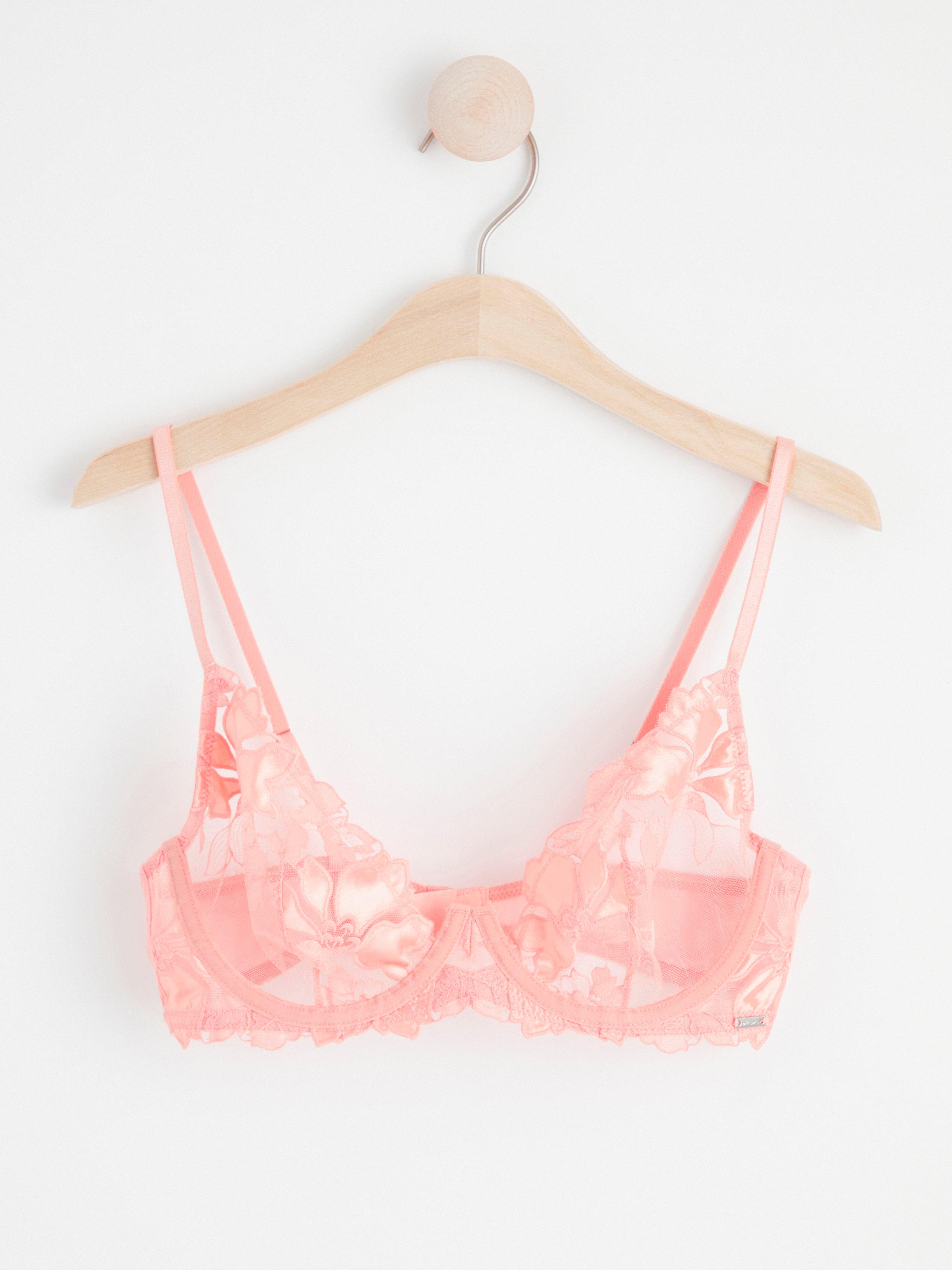 Unpadded bra in mesh with lace details Light Dusty Coral