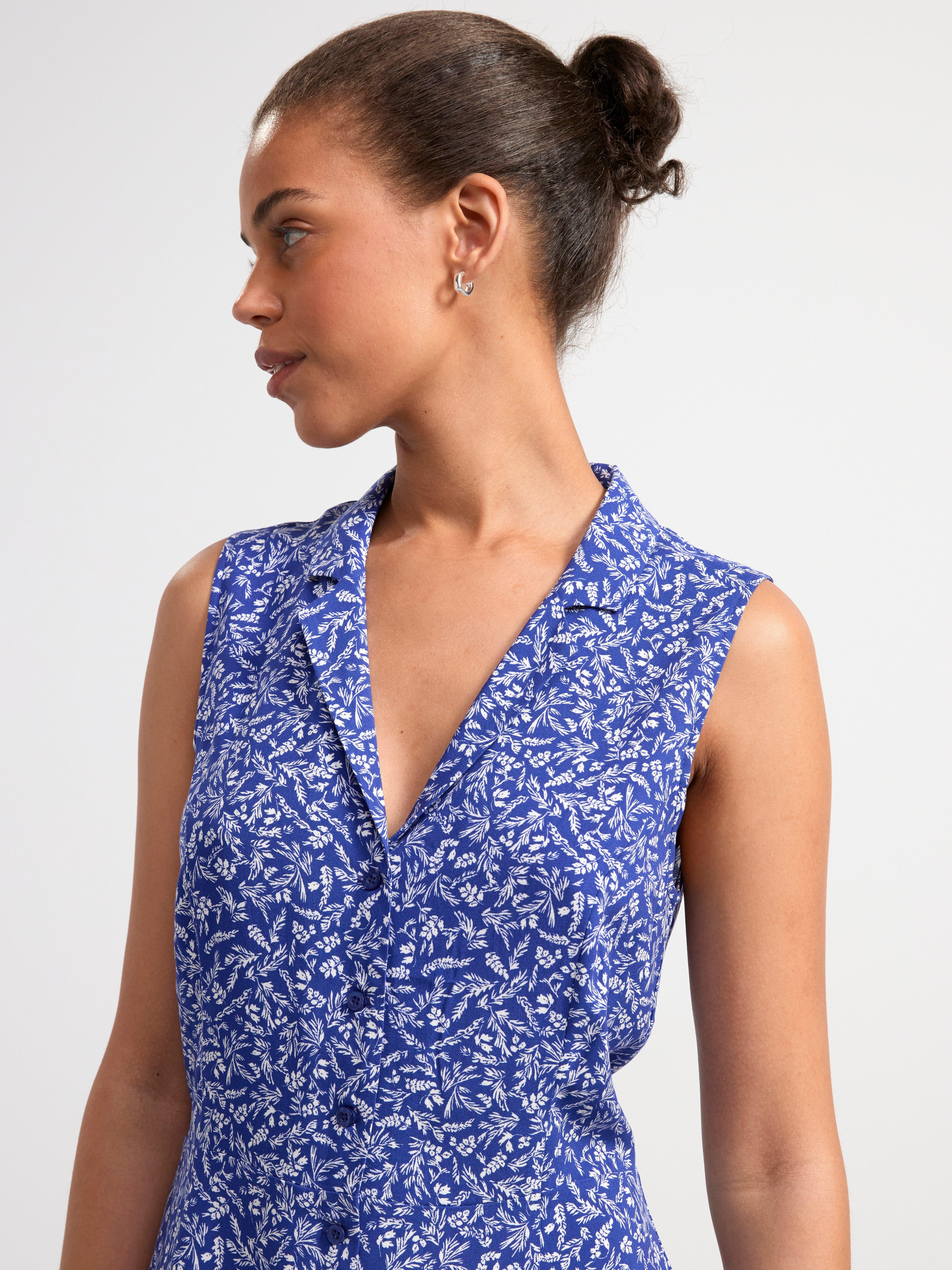 Collared sleevless mini dress Blue