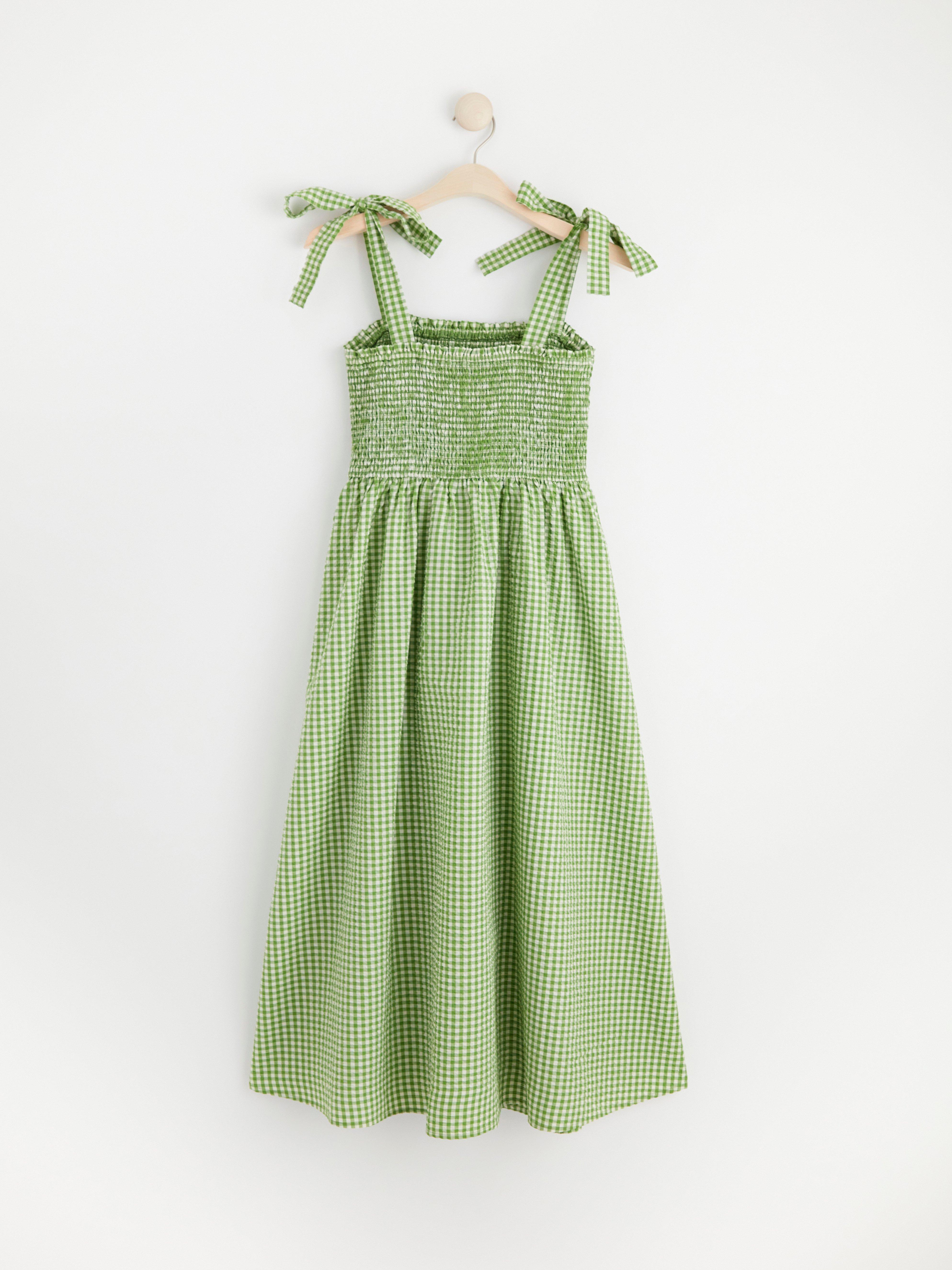 Checked midi dress with smock Dark Lime