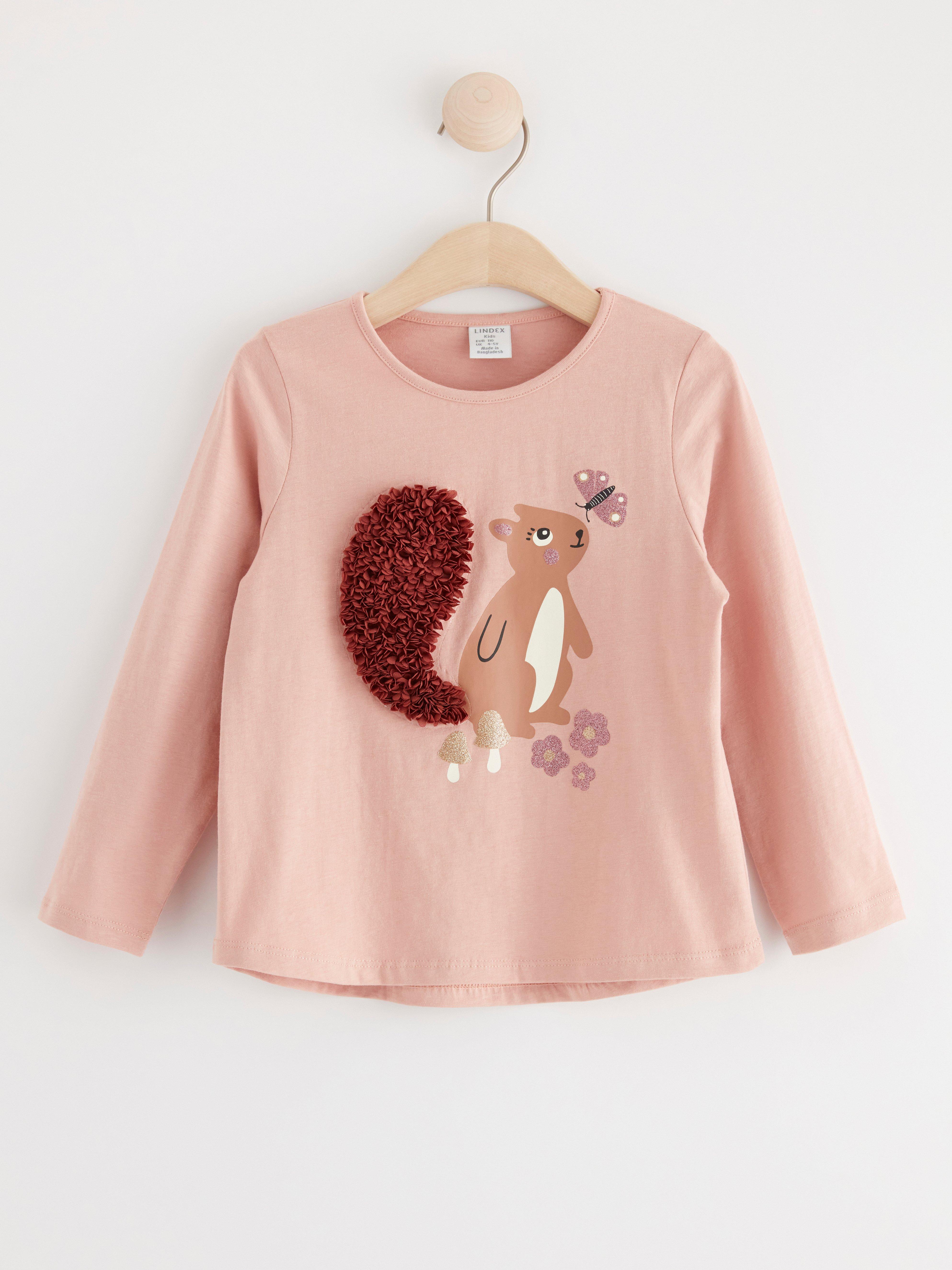 Long sleeve top with squirrel Dusty Pink