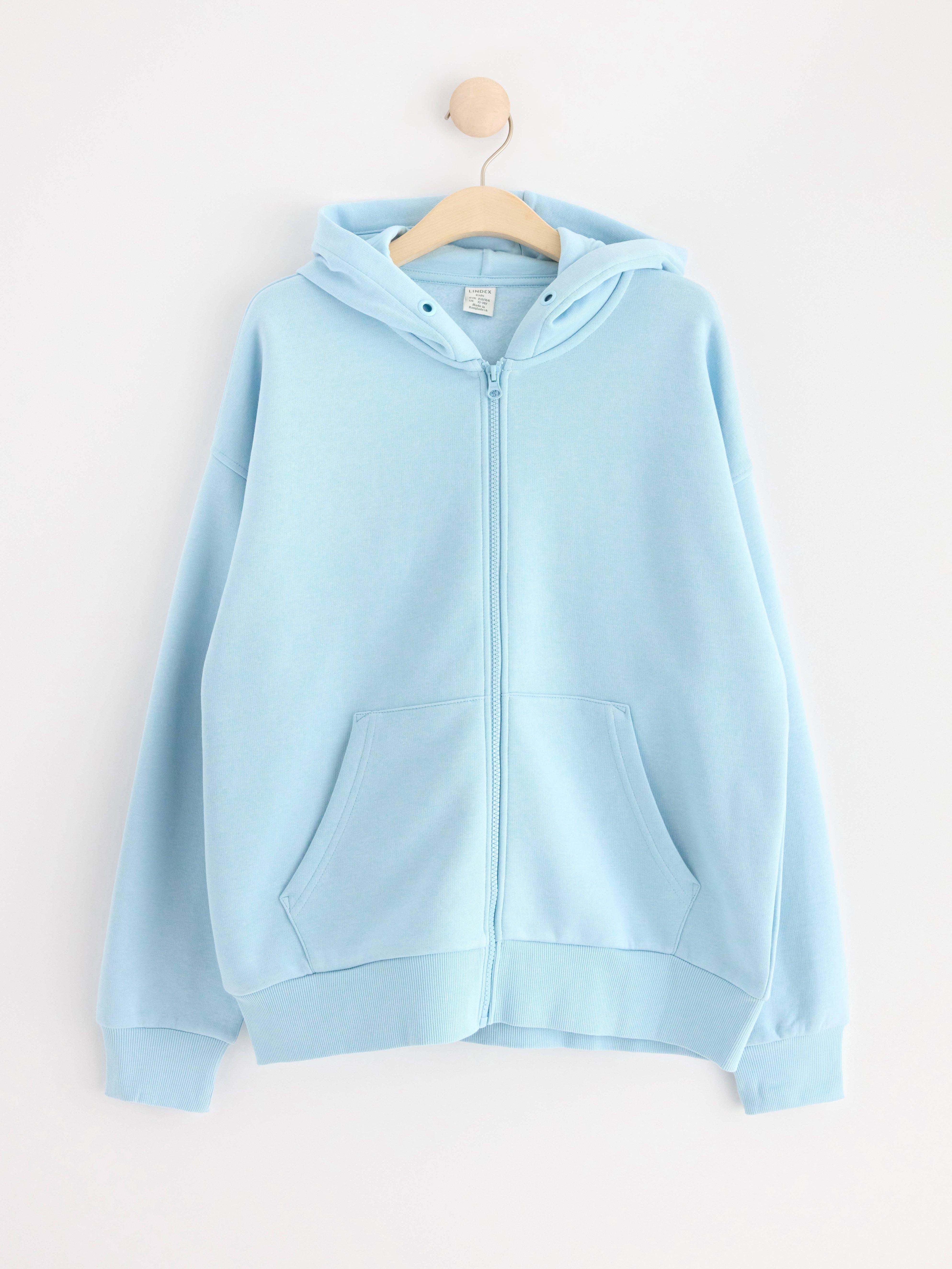 Zip hoodie with brushed inside Light Blue
