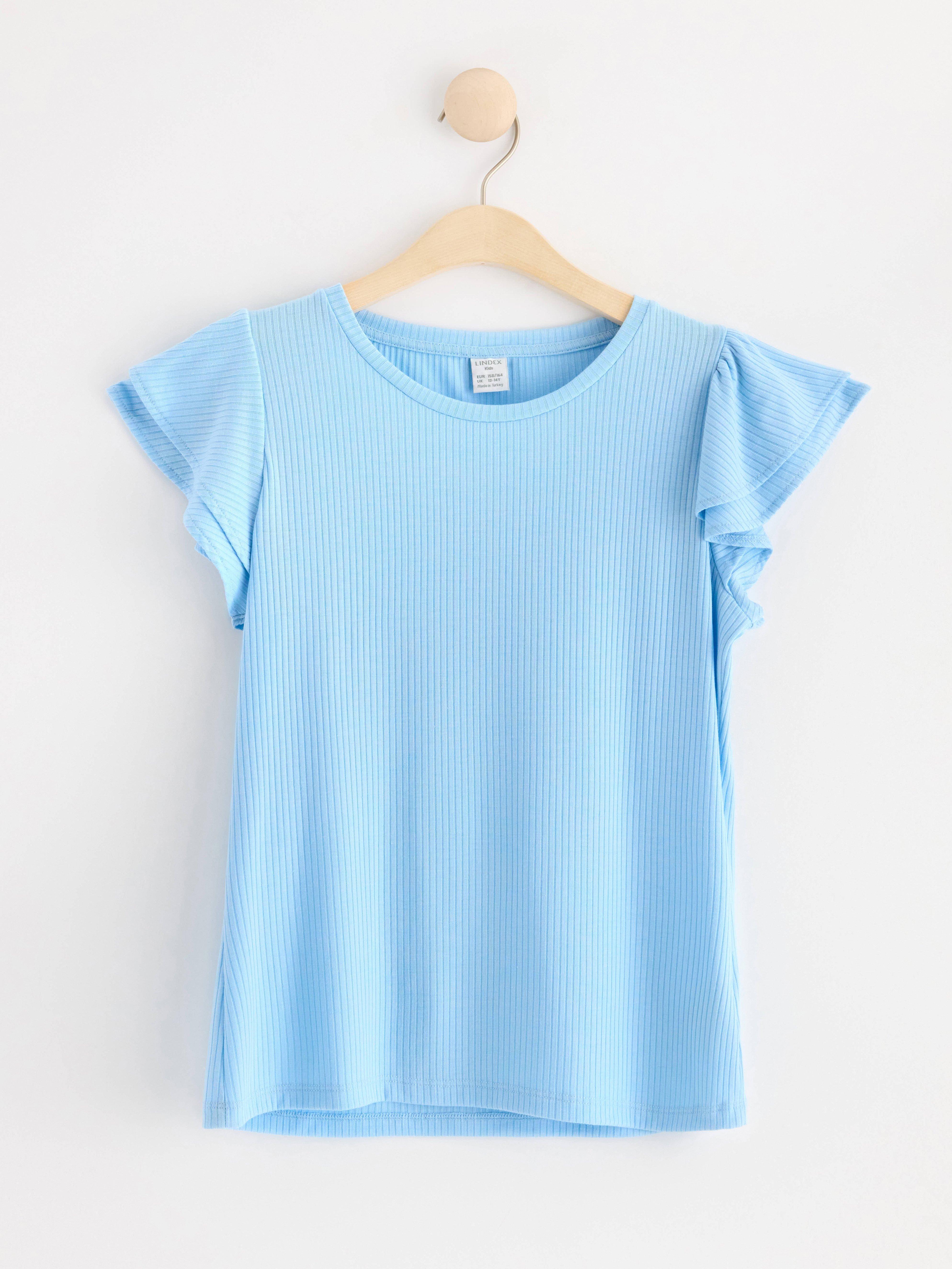 Short sleeve top with flounce Light Blue