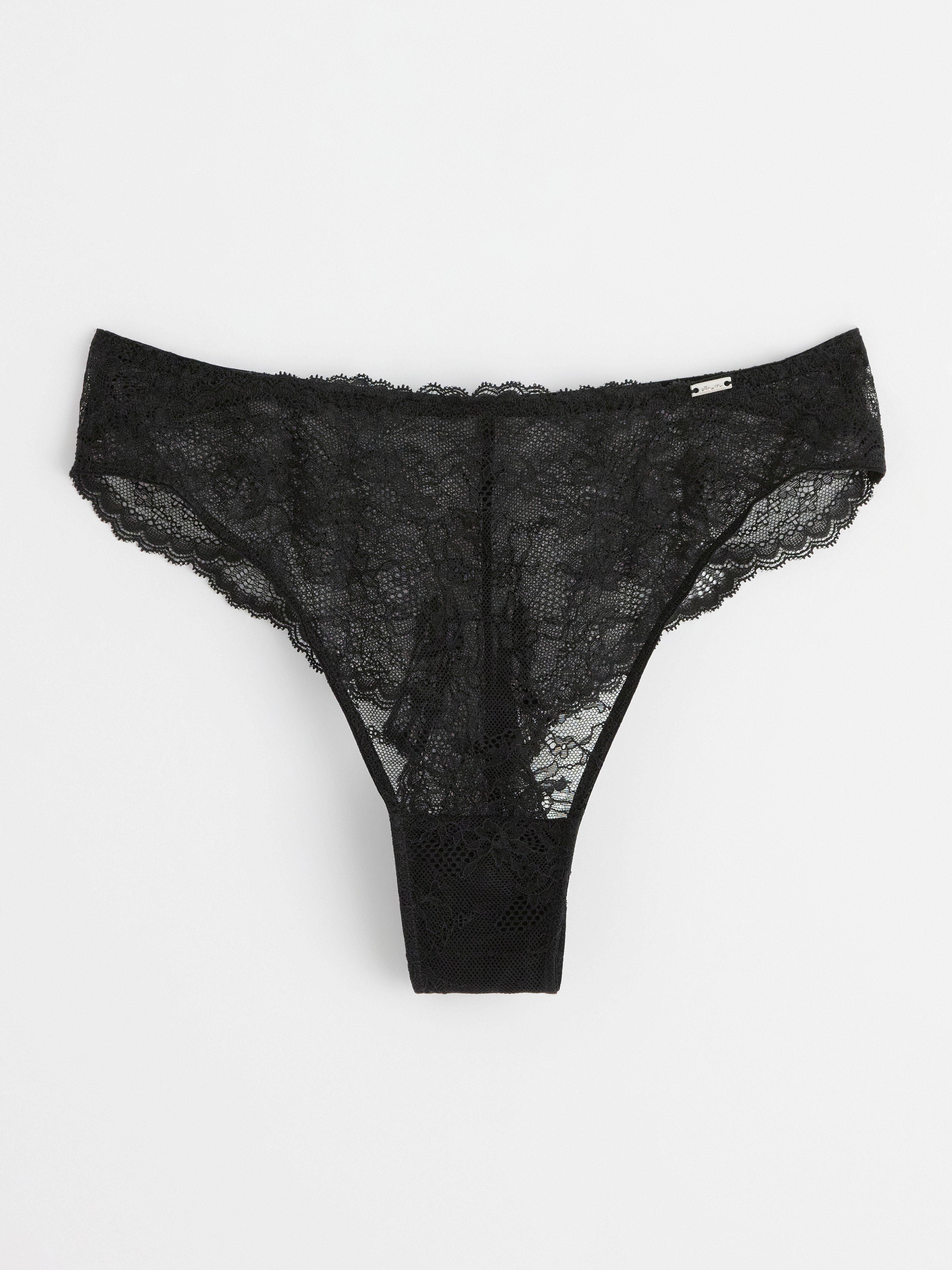Brazilian briefs midi waist with lace Black