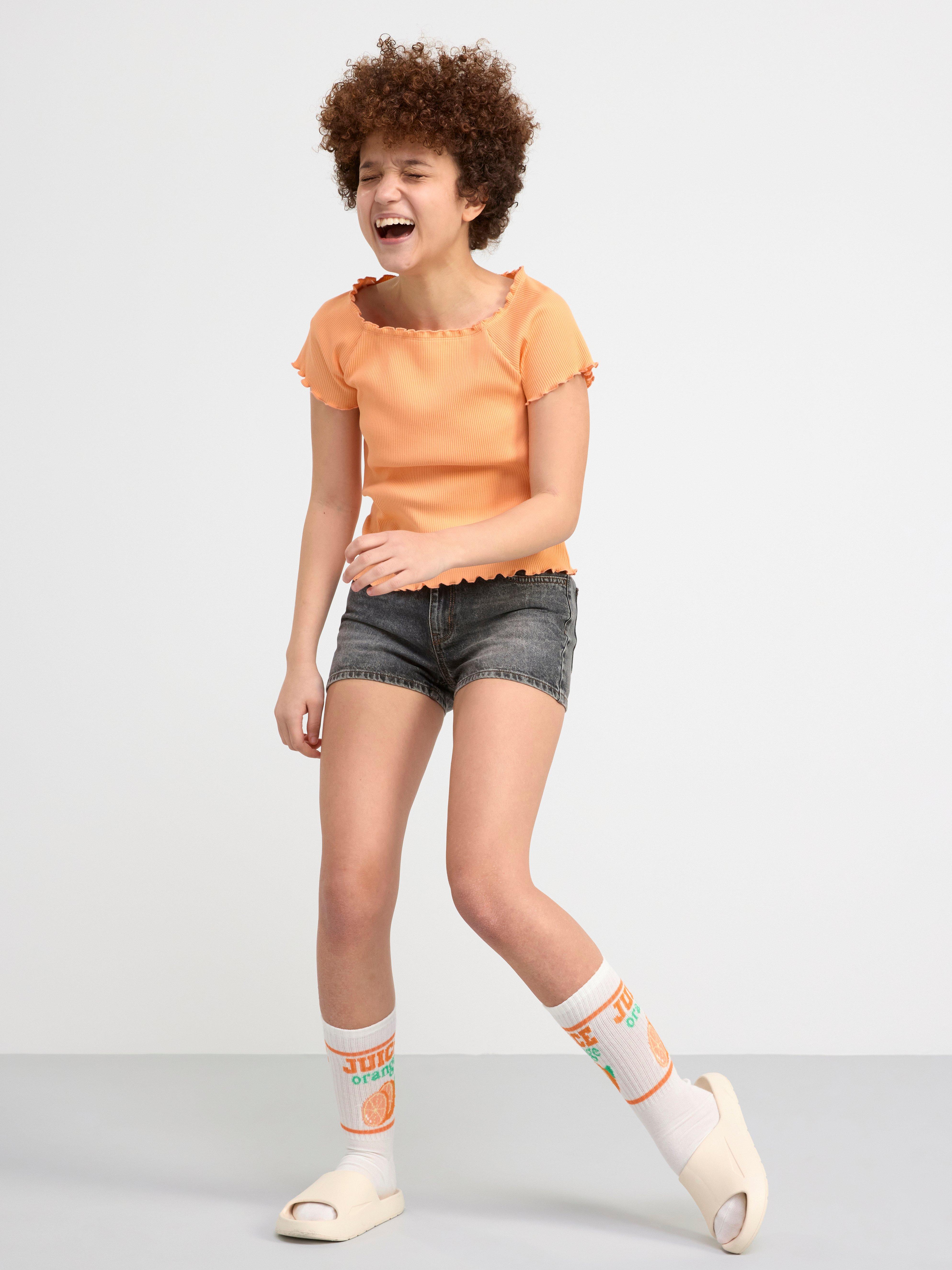 Ribbed short sleeve top Light Orange